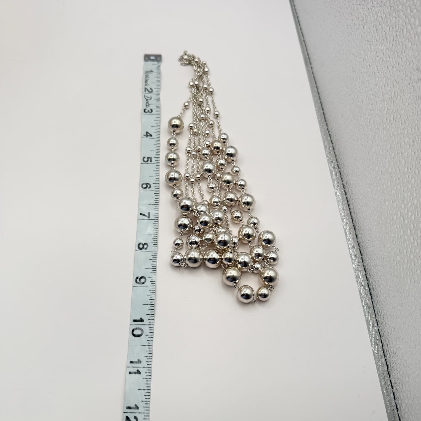 Vintage 80s Strand Silver Tone Ball Beaded Collar Necklace Statement Bib Jewelry - Thumbnail 10