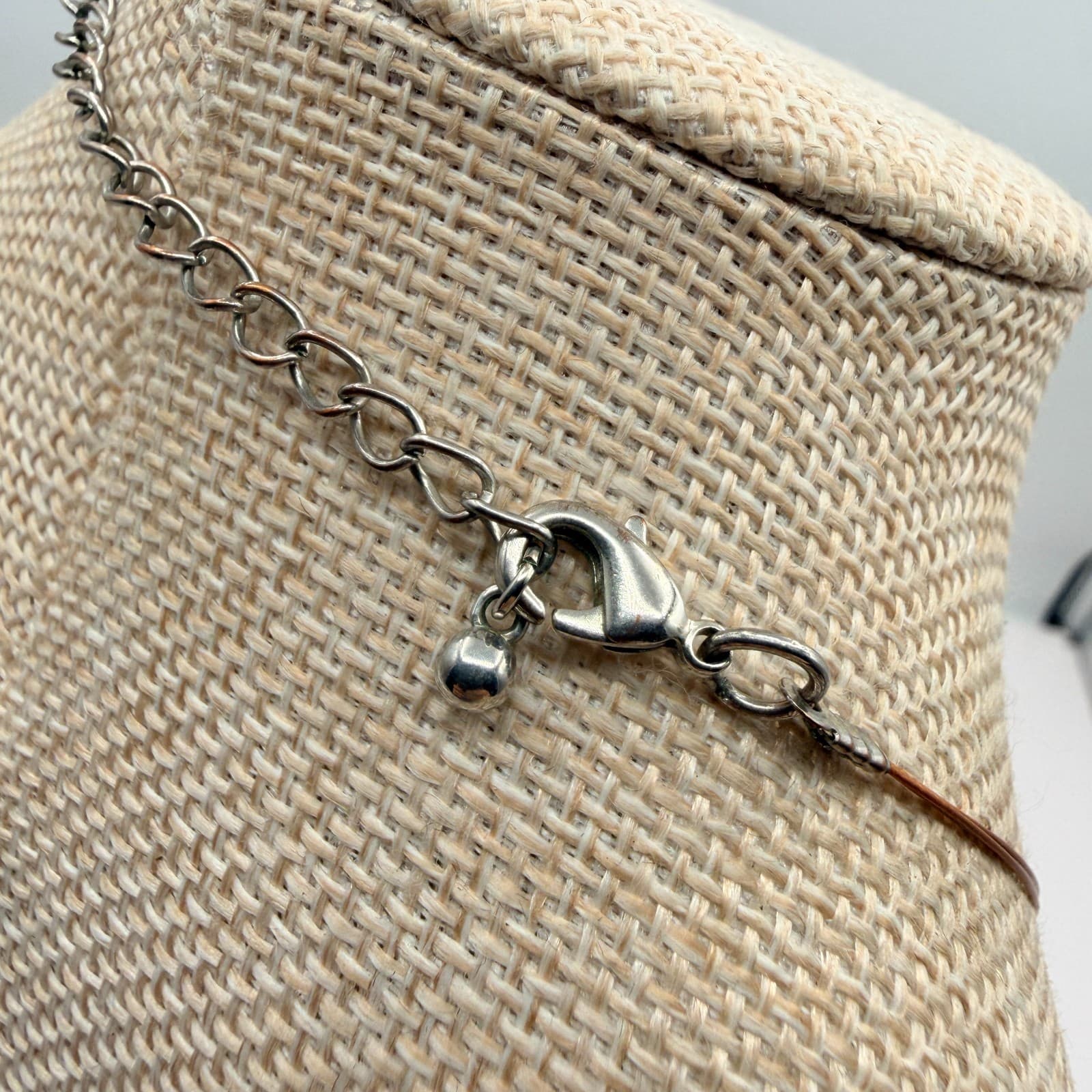 Vintage 90s Handcrafted Mixed Media Statement Necklace Wood & Serpentine Jewelry - Thumbnail 6