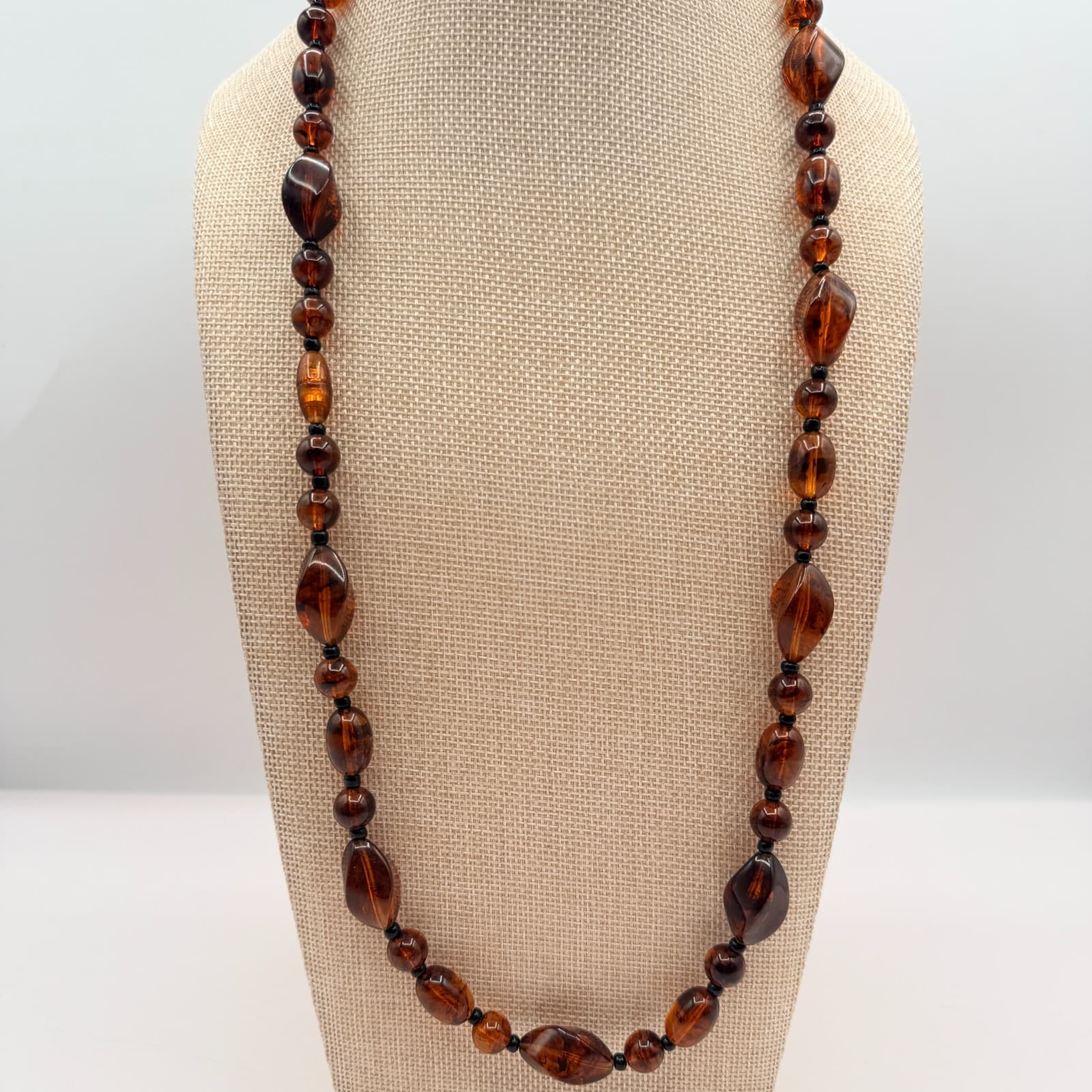 Vintage Y2K Amber Black Beaded Necklace Boho Women's Classic Fashion Jewelry - Thumbnail 3