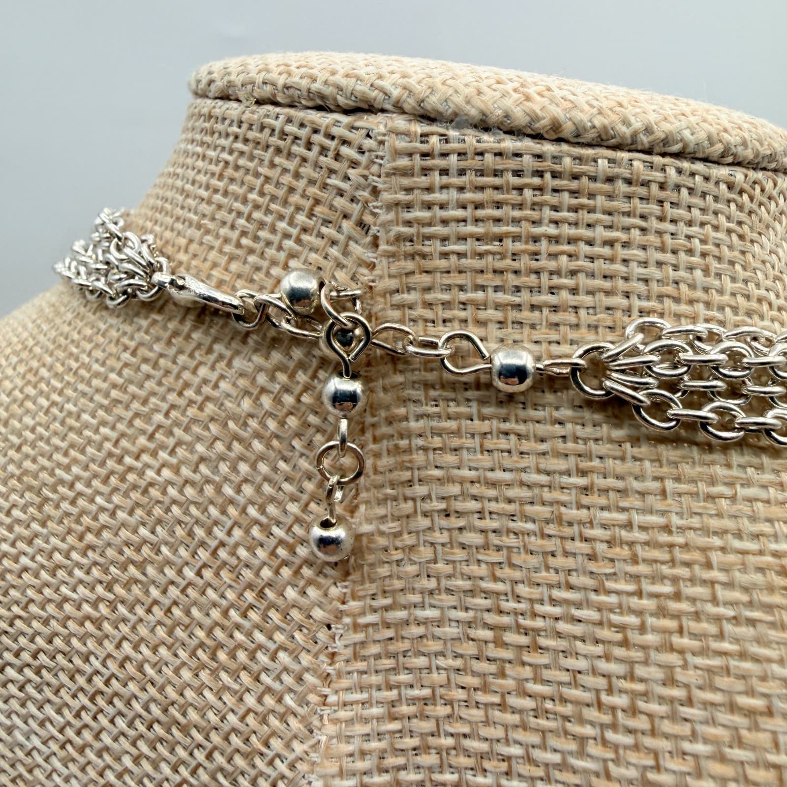 Vintage 80s Strand Silver Tone Ball Beaded Collar Necklace Statement Bib Jewelry - Thumbnail 8