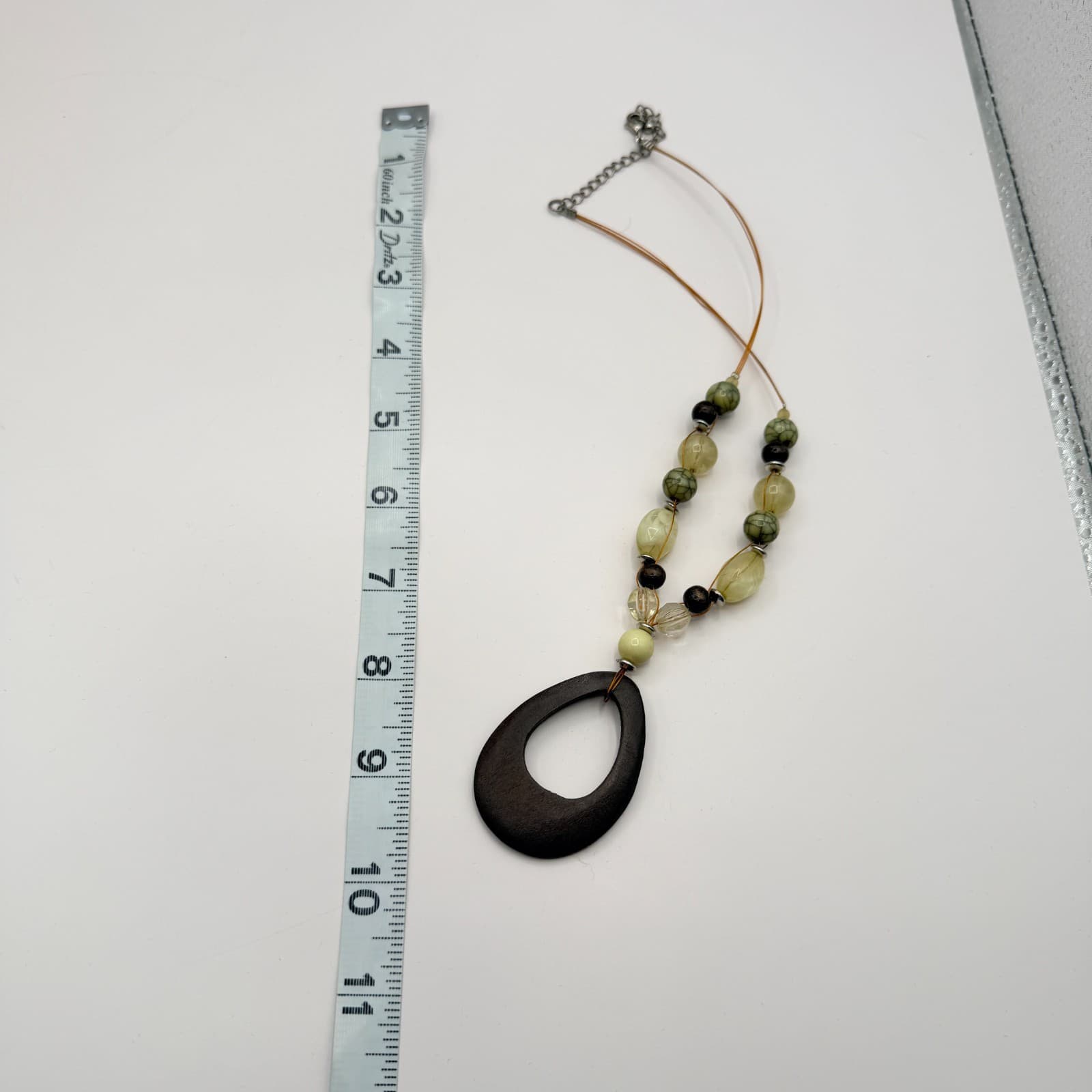 Vintage 90s Handcrafted Mixed Media Statement Necklace Wood & Serpentine Jewelry - Thumbnail 8