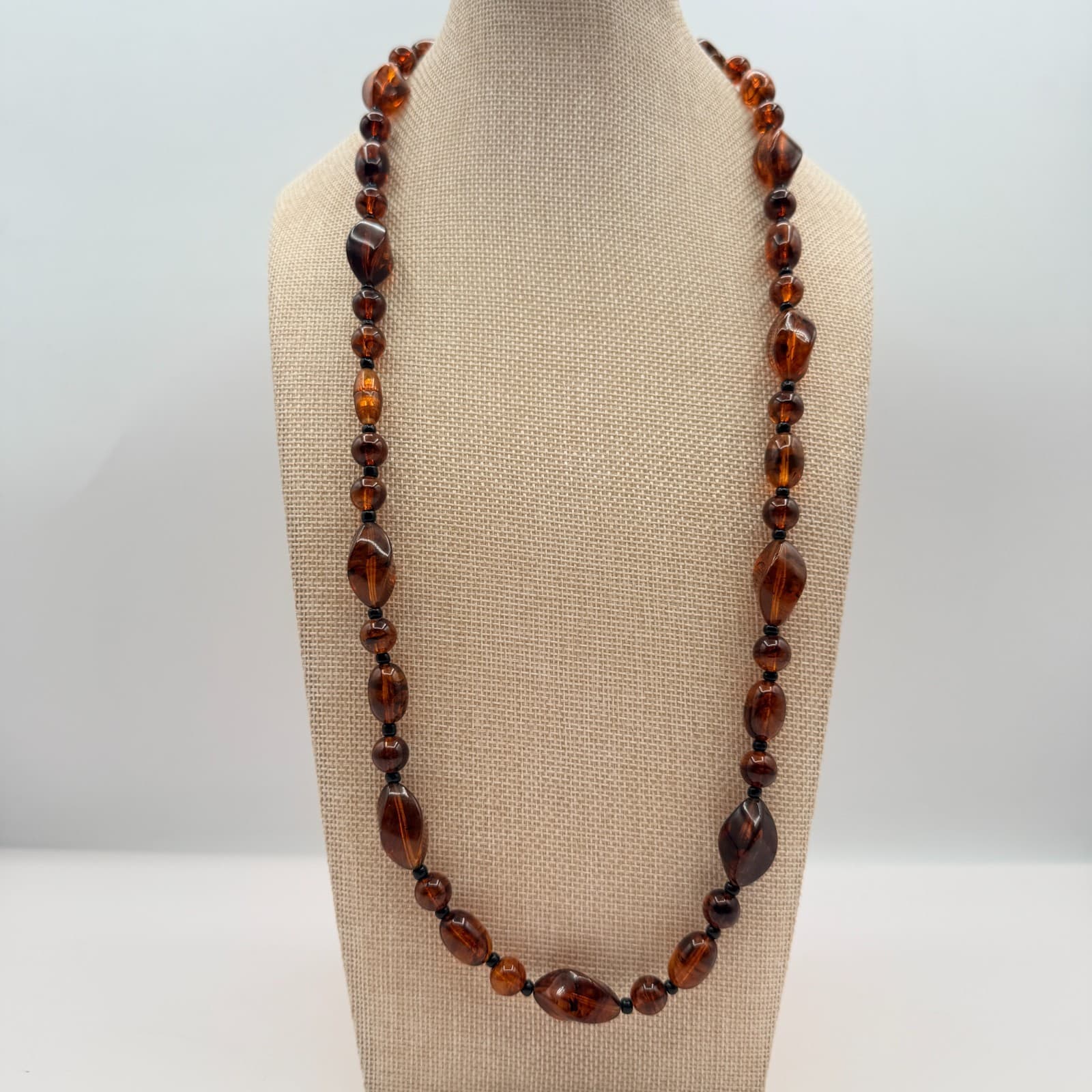Vintage Y2K Amber Black Beaded Necklace Boho Women's Classic Fashion Jewelry - Image 1
