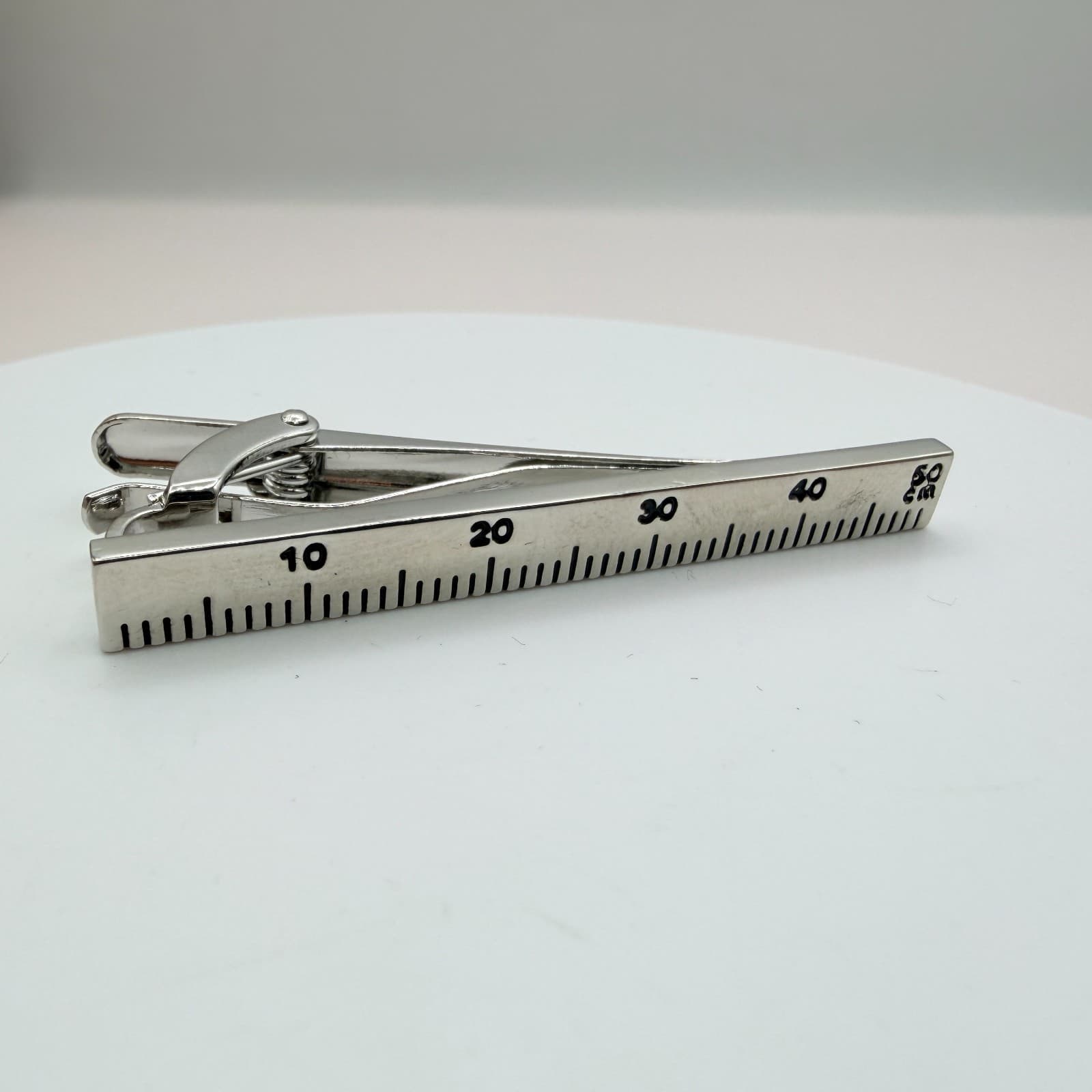 Vintage 90s SilverTone Ruler Tie Clip Architect Engineer Novelty Fashion Jewelry - Image 1