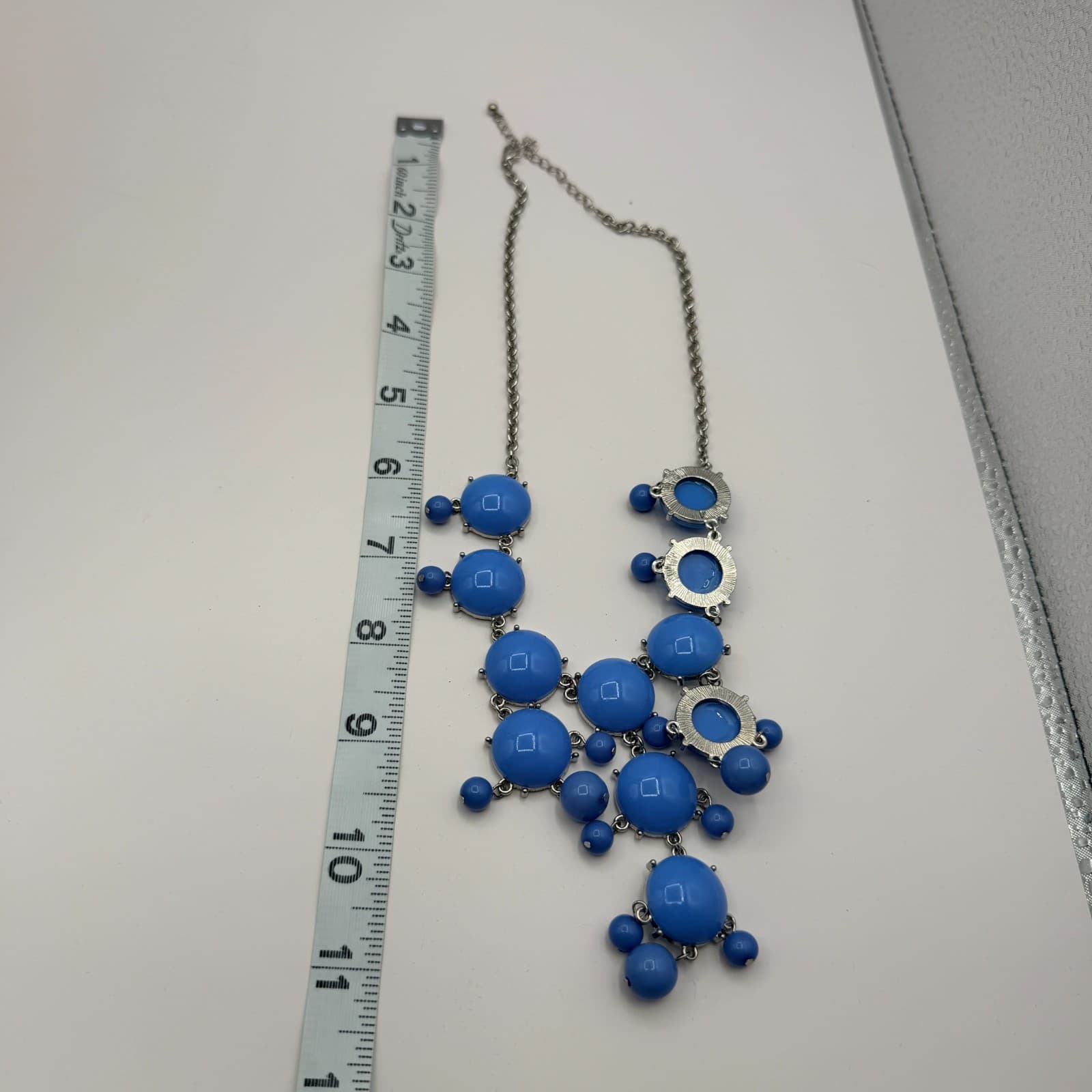 Vintage Y2K Silver Tone Blue Beaded Bib Necklace Statement Women's Jewelry - Thumbnail 9