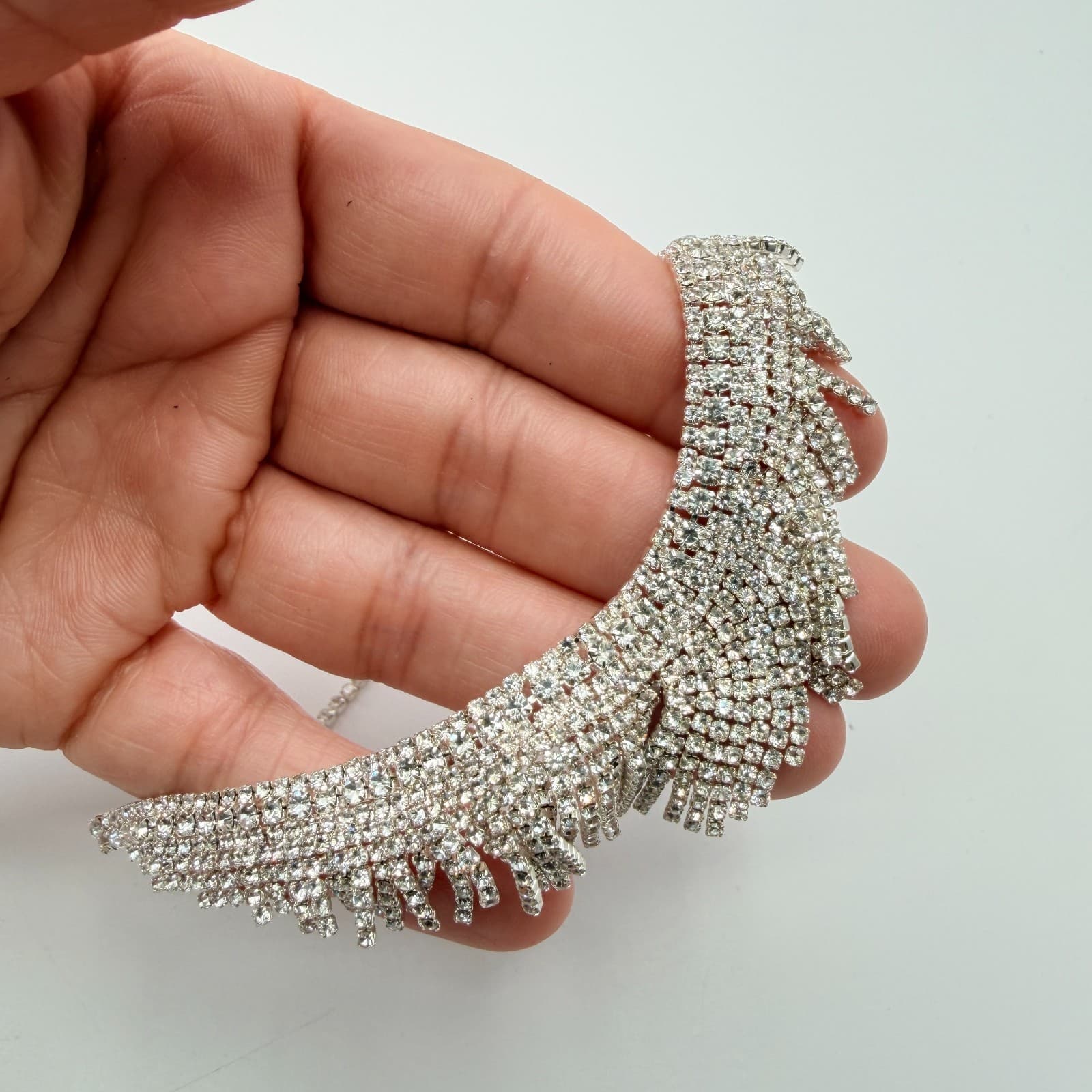 Vintage Y2K Silver Tone Bib Necklace Statement Retro Women's Classic Jewelry - Thumbnail 9