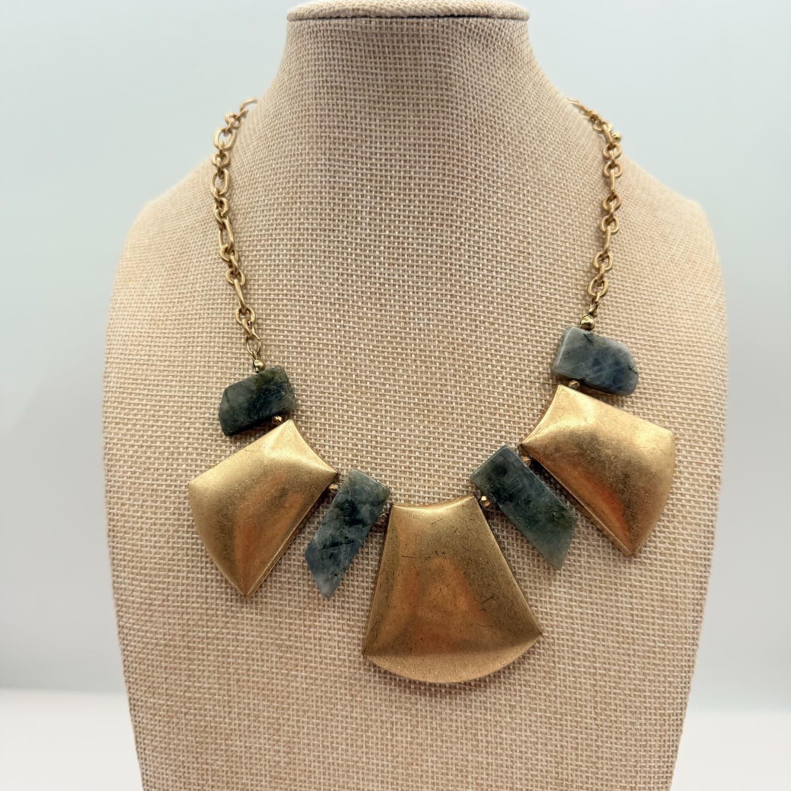 Vintage 90s Gold Tone Bib Necklace Boho Statement Women's Classic Jewelry - Thumbnail 7