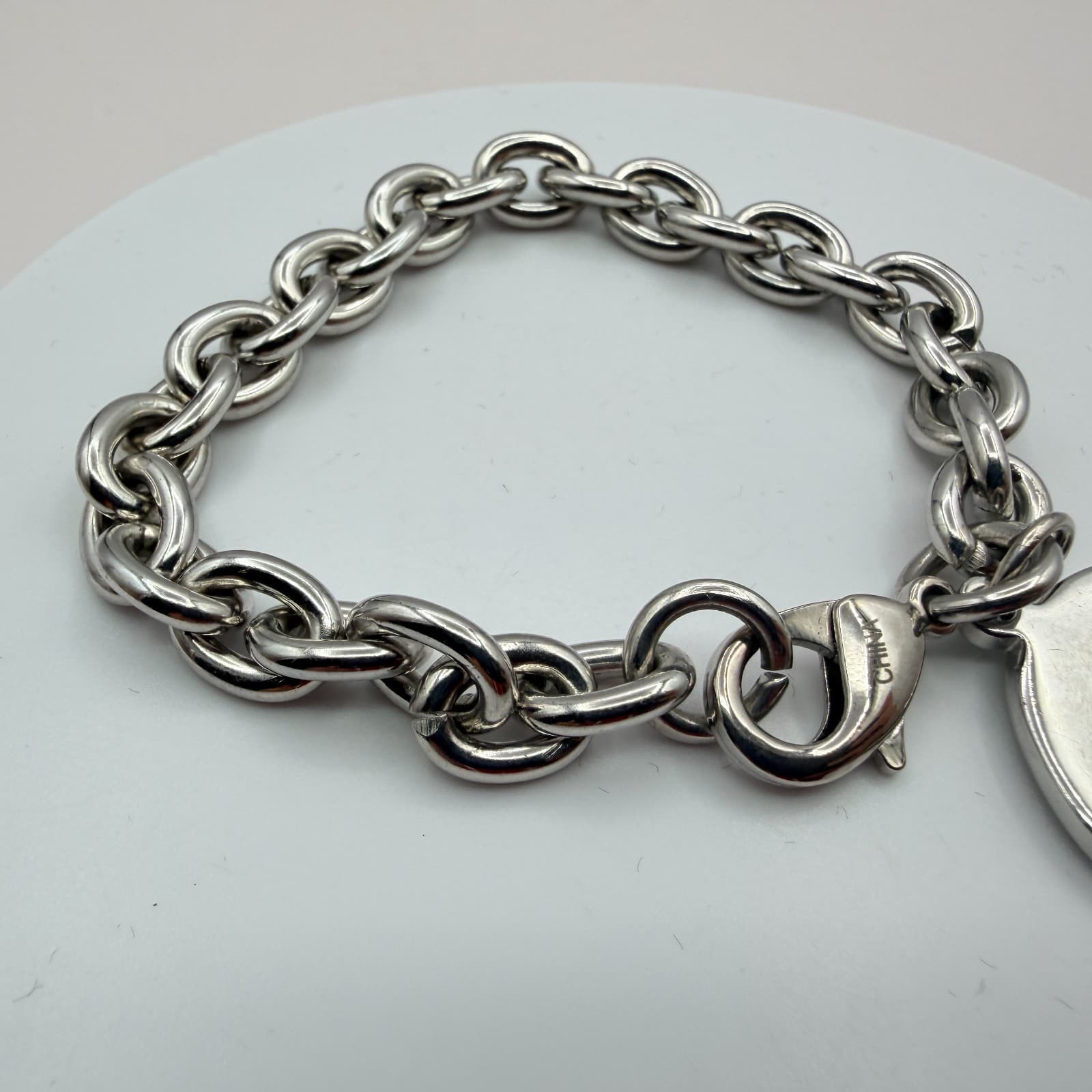 Vintage Y2k Silver Tone Chain Bracelet Engraved Round T Initial Charm Jewelry - Thumbnail 7