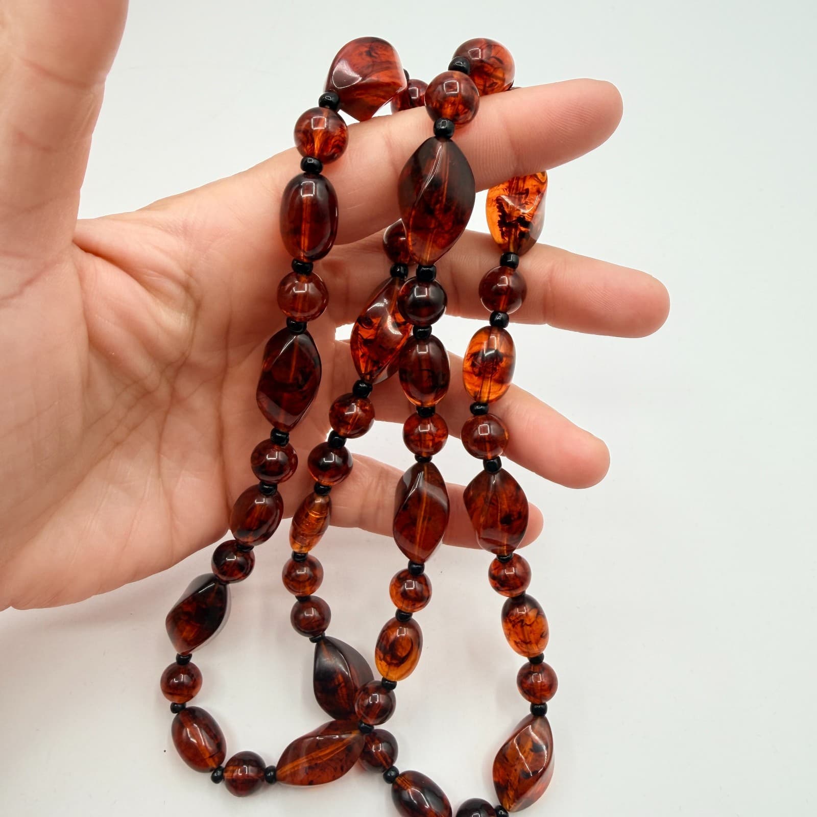 Vintage Y2K Amber Black Beaded Necklace Boho Women's Classic Fashion Jewelry - Thumbnail 7