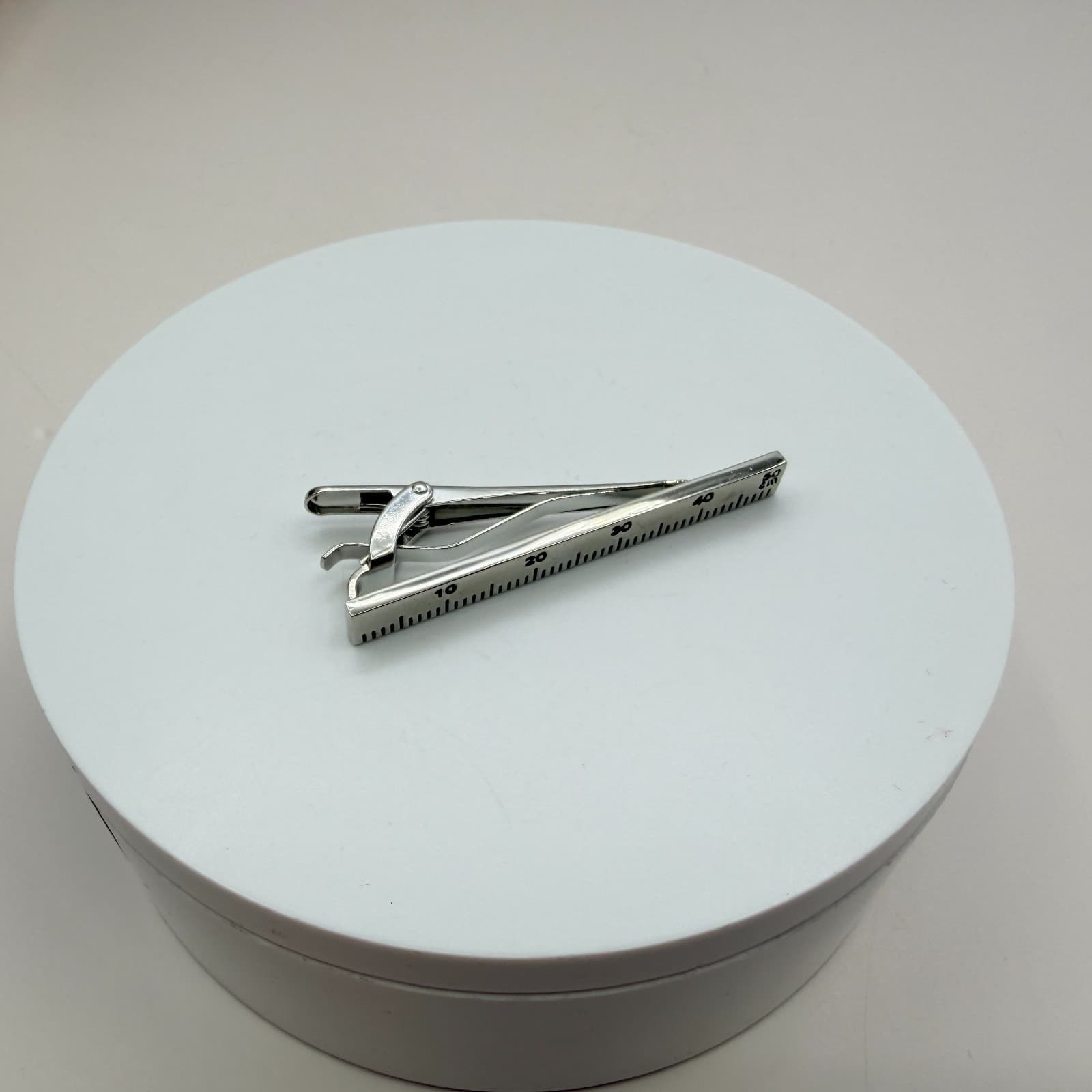 Vintage 90s SilverTone Ruler Tie Clip Architect Engineer Novelty Fashion Jewelry - Thumbnail 2