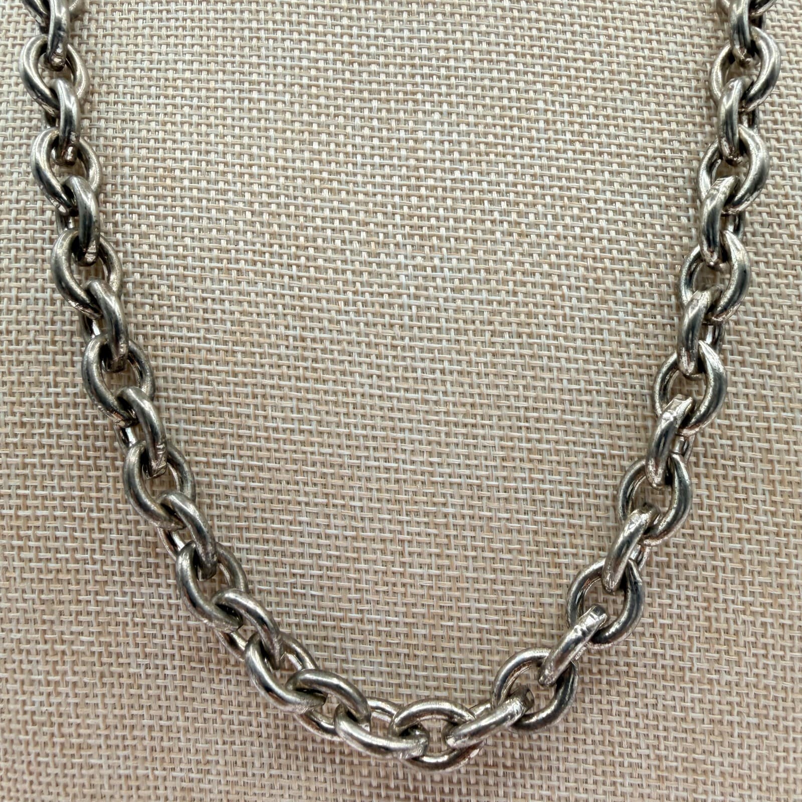 Vintage 90s Silver Tone Oval Link Chain Necklace Statement Women's Jewelry - Thumbnail 4