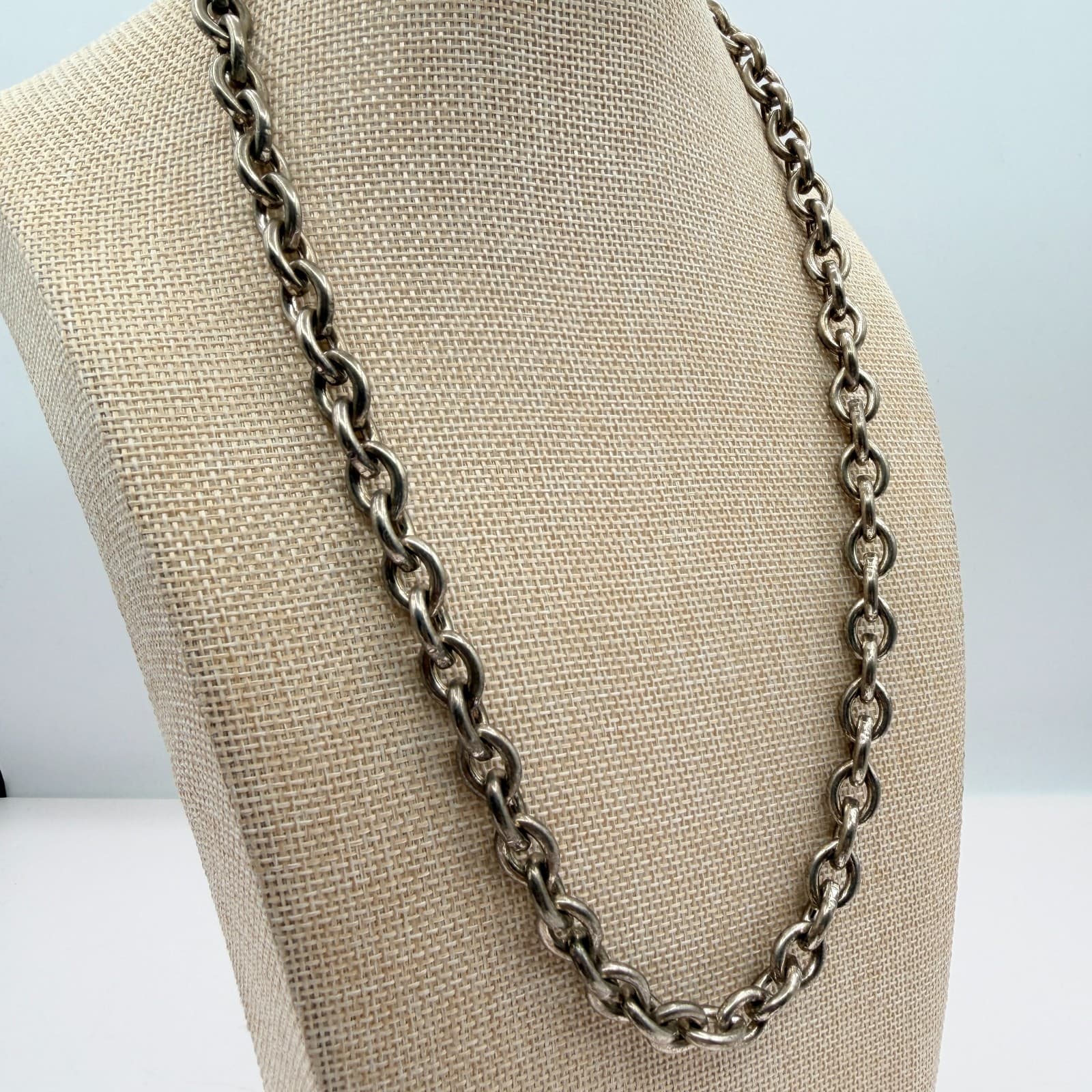 Vintage 90s Silver Tone Oval Link Chain Necklace Statement Women's Jewelry - Thumbnail 7