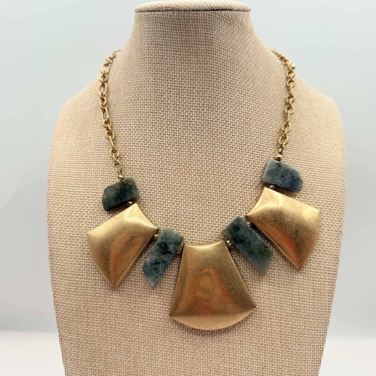 Vintage 90s Gold Tone Bib Necklace Boho Statement Women's Classic Jewelry - Thumbnail 2