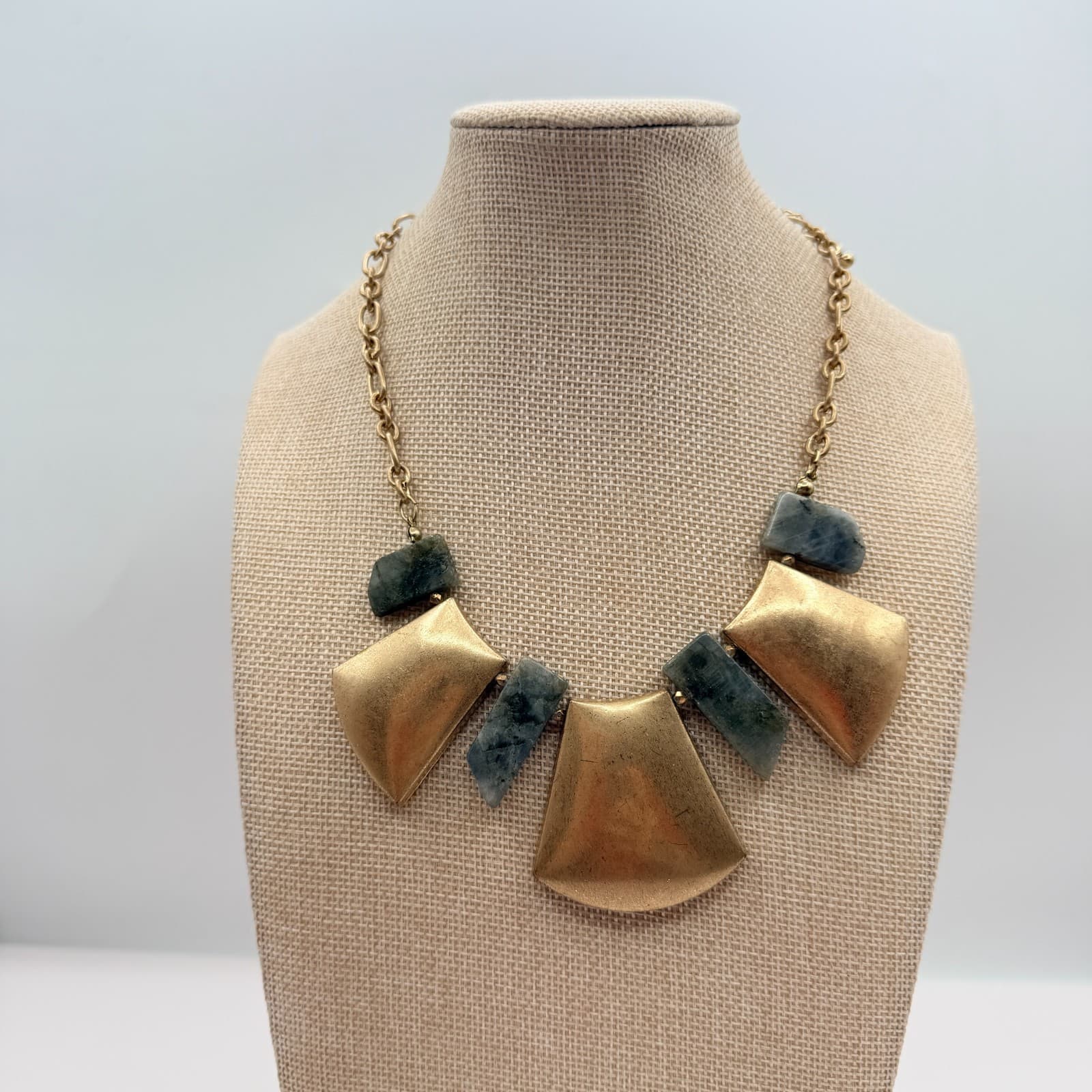 Vintage 90s Gold Tone Bib Necklace Boho Statement Women's Classic Jewelry - Image 1