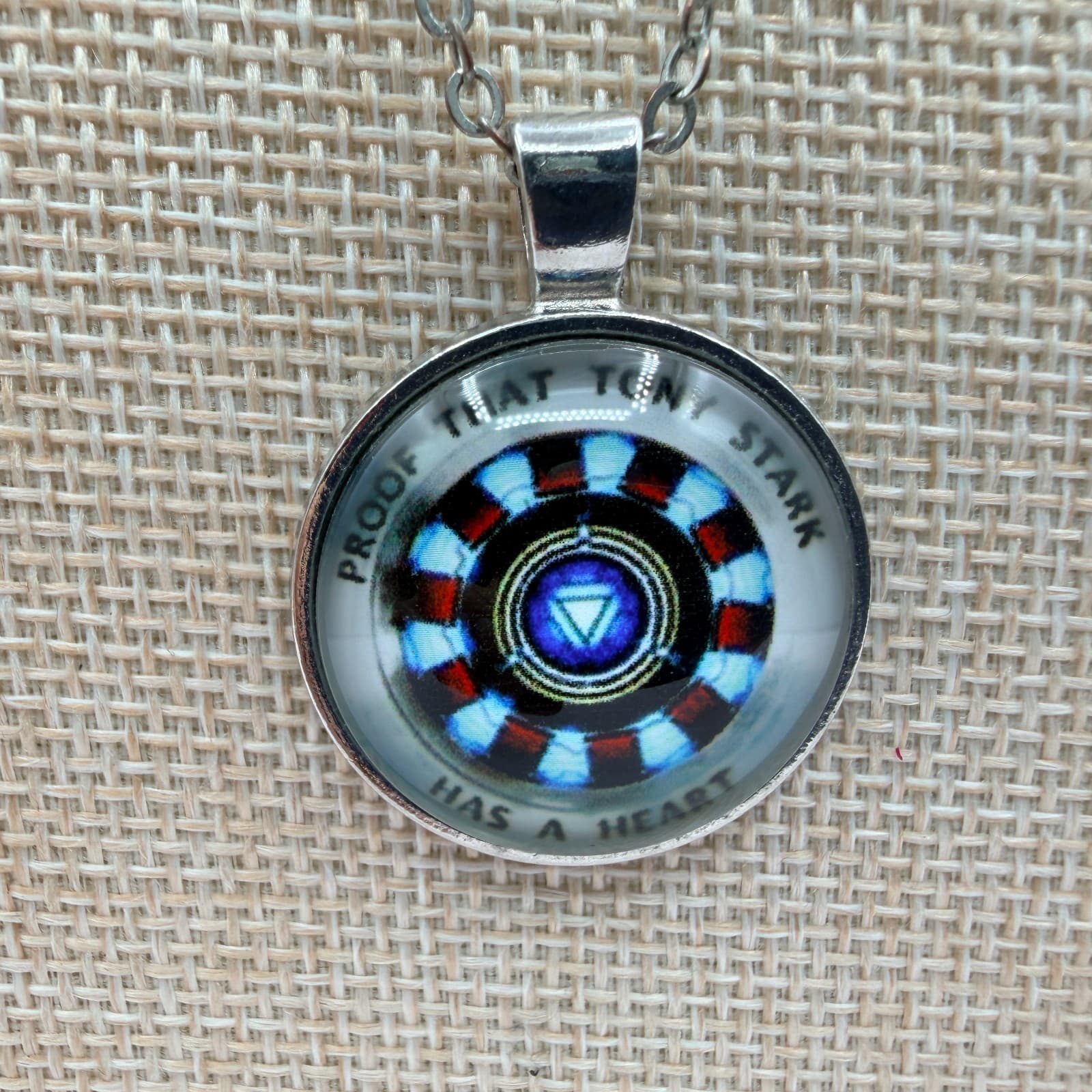 VTG 90s Proof That Tony Stark Has A Heart Iron Man Arc Pendant Necklace Jewelry - Image 1