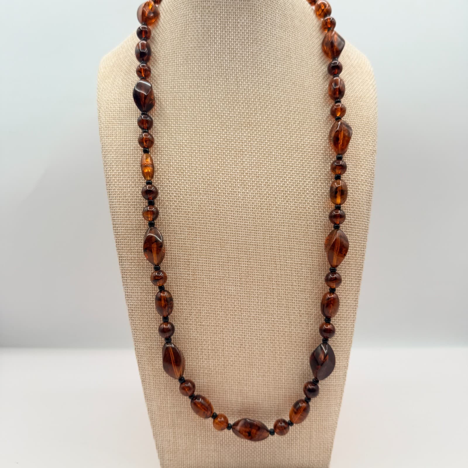 Vintage Y2K Amber Black Beaded Necklace Boho Women's Classic Fashion Jewelry - Thumbnail 6