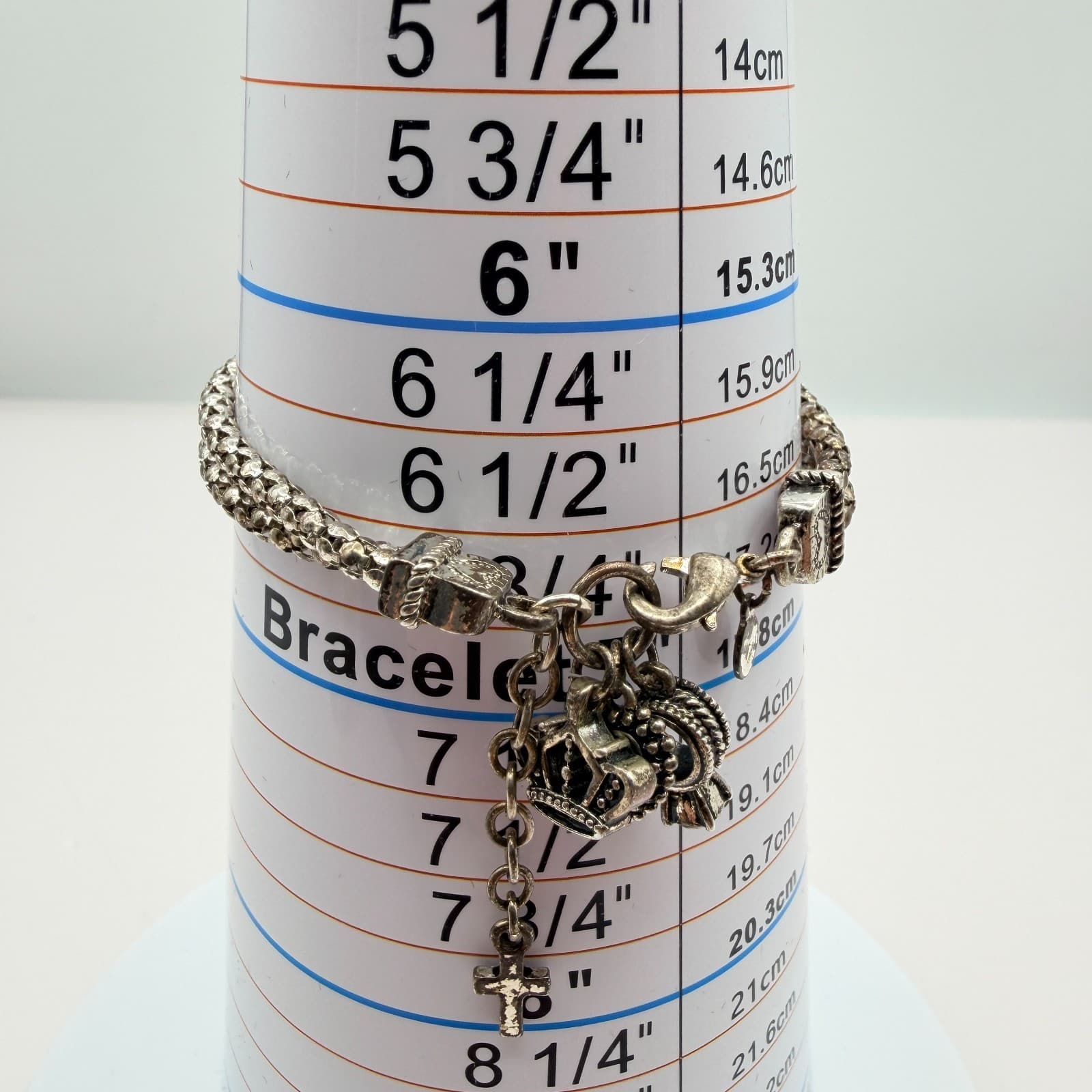 Vintage 90s Silver Tone AB Rhinestone Charm Bracelet Religious Women's Jewelry - Thumbnail 8