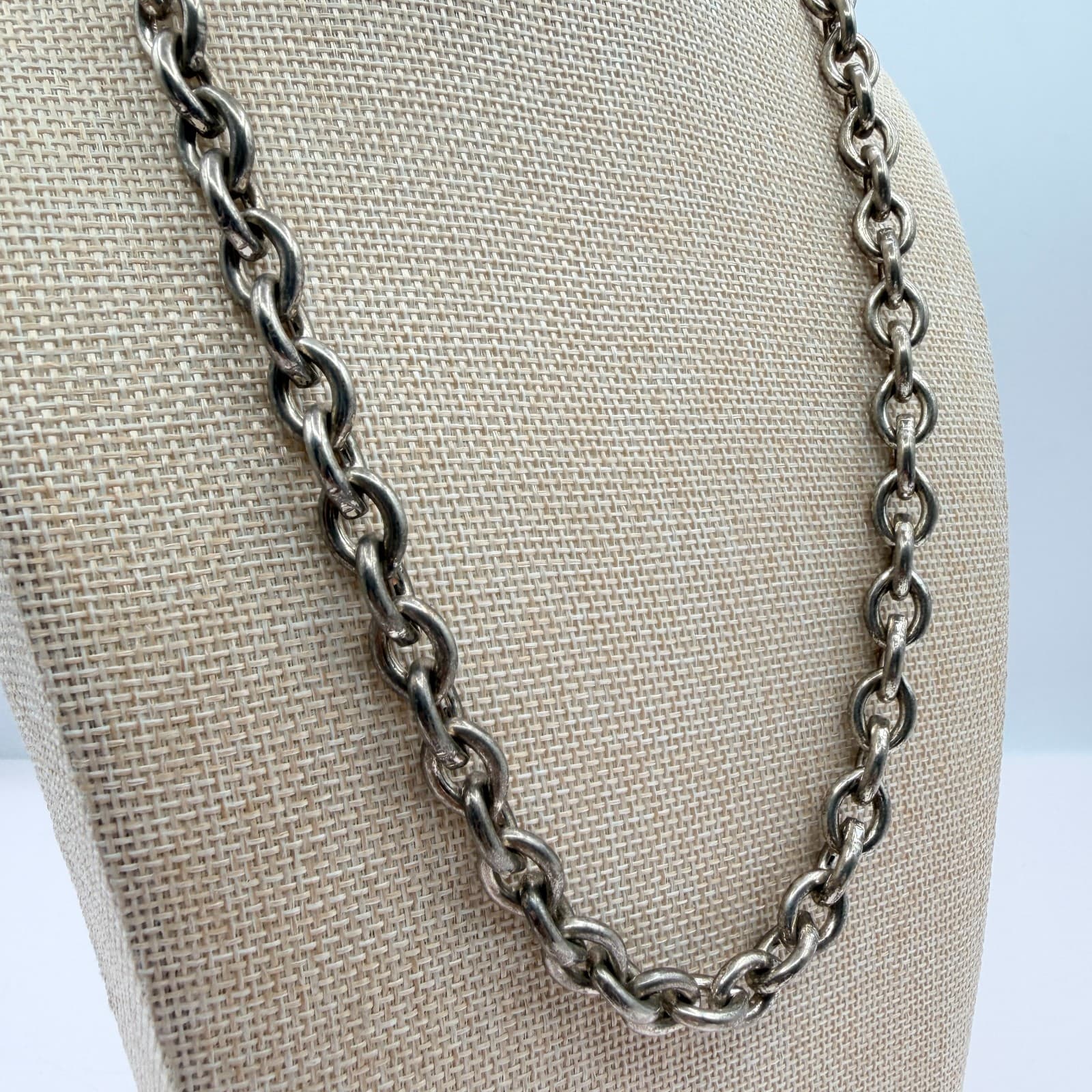 Vintage 90s Silver Tone Oval Link Chain Necklace Statement Women's Jewelry - Thumbnail 6