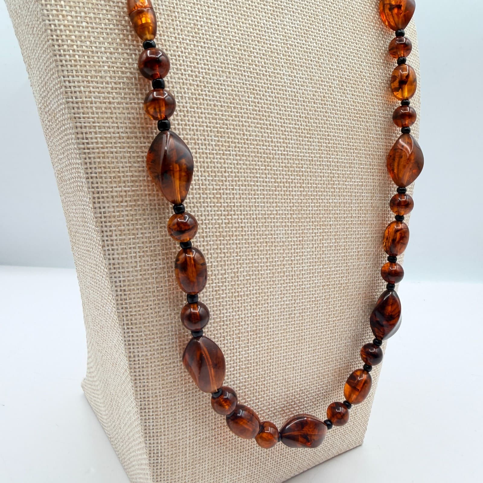 Vintage Y2K Amber Black Beaded Necklace Boho Women's Classic Fashion Jewelry - Thumbnail 5