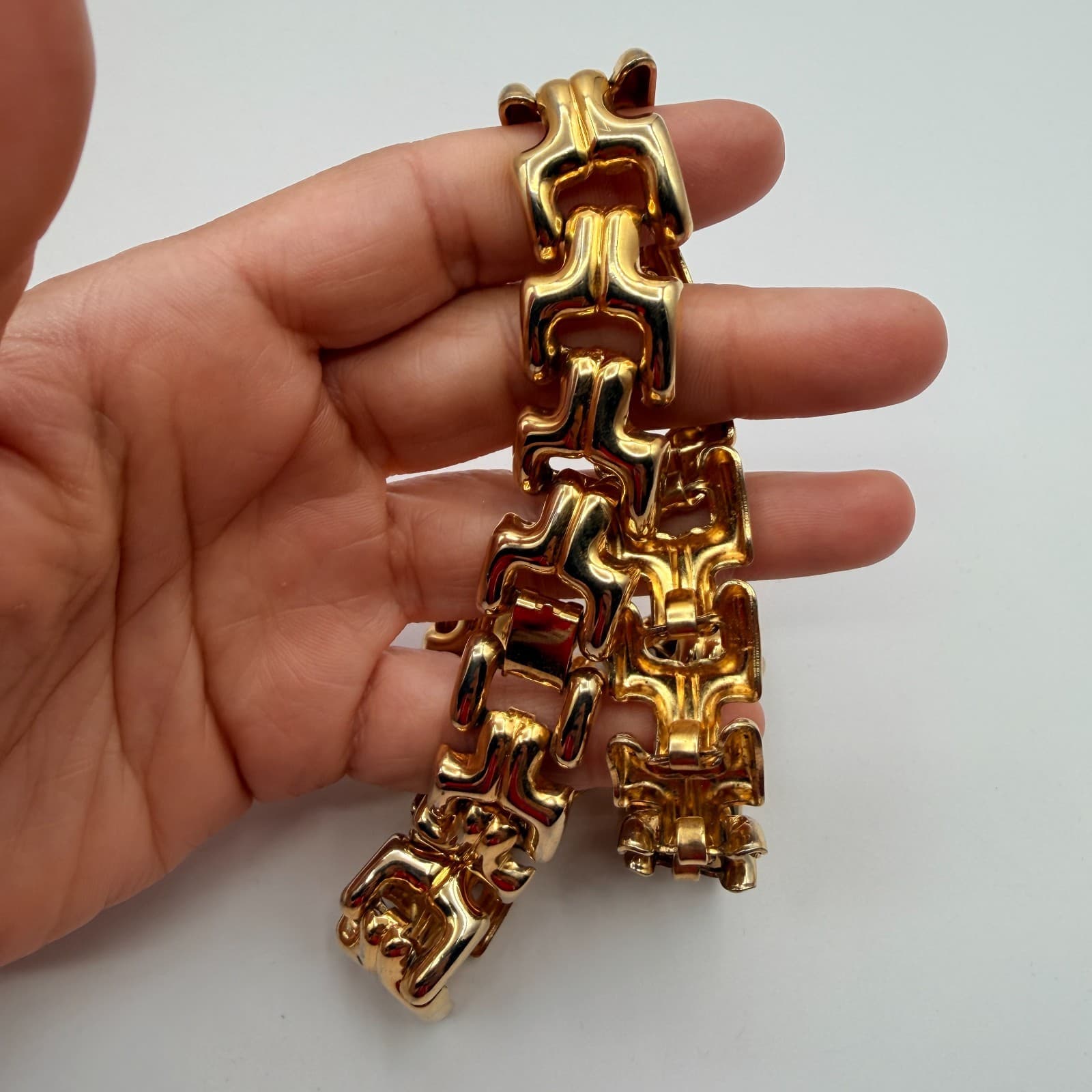 Vintage Y2K Gold Tone Interlocking Link Necklace Statement Women's Jewelry - Thumbnail 11