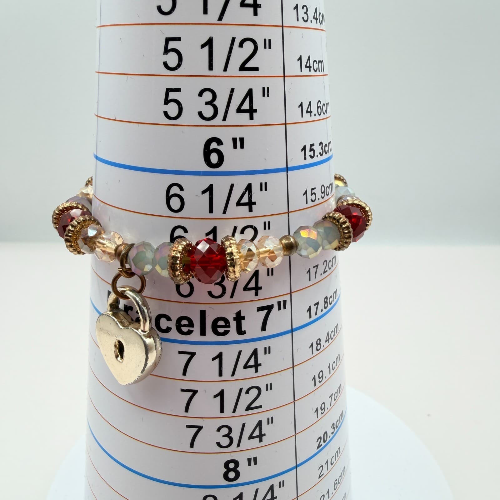 Vintage Y2K Women's Boho Beaded Stretch Bracelet Heart Padlock Charm Jewelry - Thumbnail 10