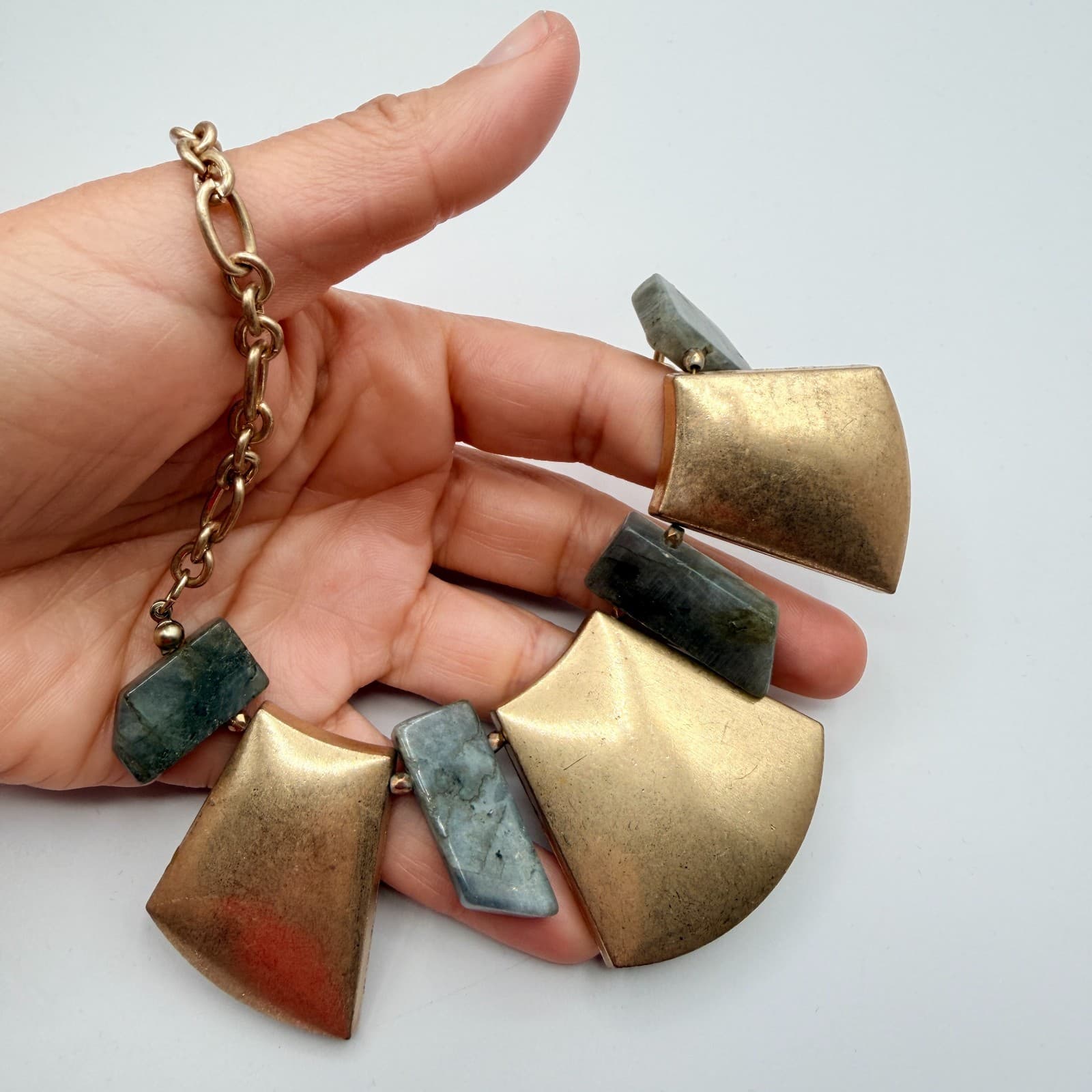 Vintage 90s Gold Tone Bib Necklace Boho Statement Women's Classic Jewelry - Thumbnail 9