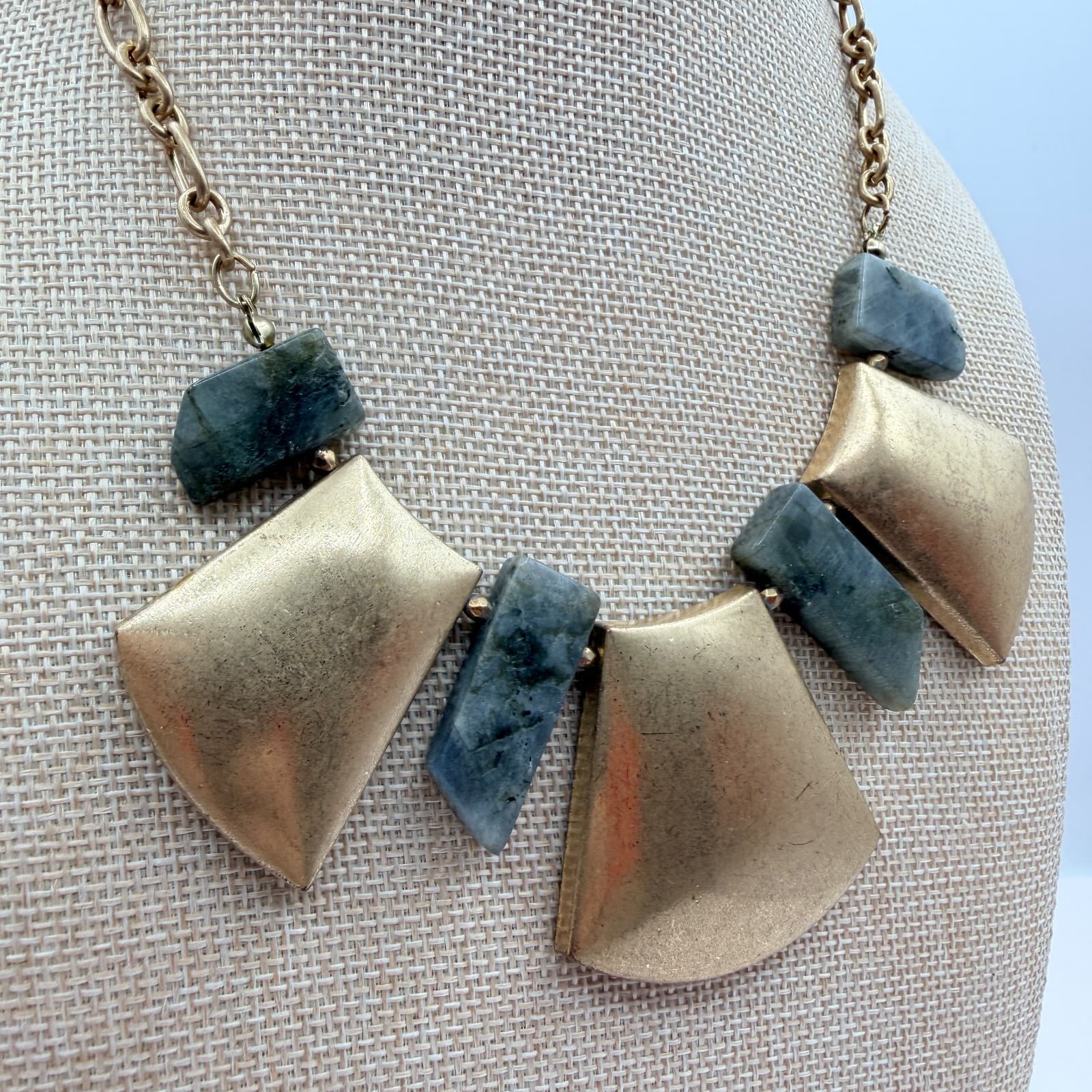 Vintage 90s Gold Tone Bib Necklace Boho Statement Women's Classic Jewelry - Thumbnail 5