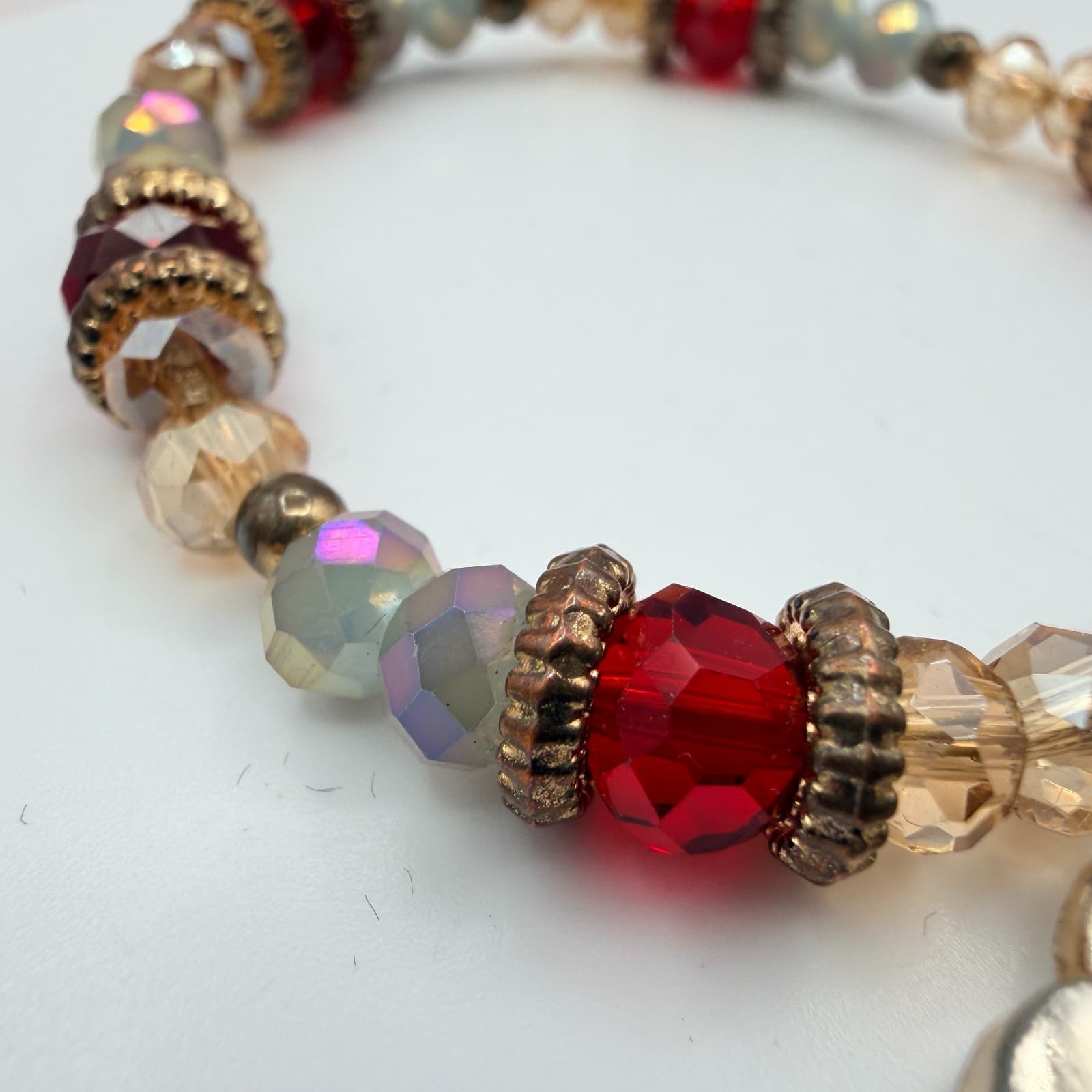 Vintage Y2K Women's Boho Beaded Stretch Bracelet Heart Padlock Charm Jewelry - Thumbnail 4