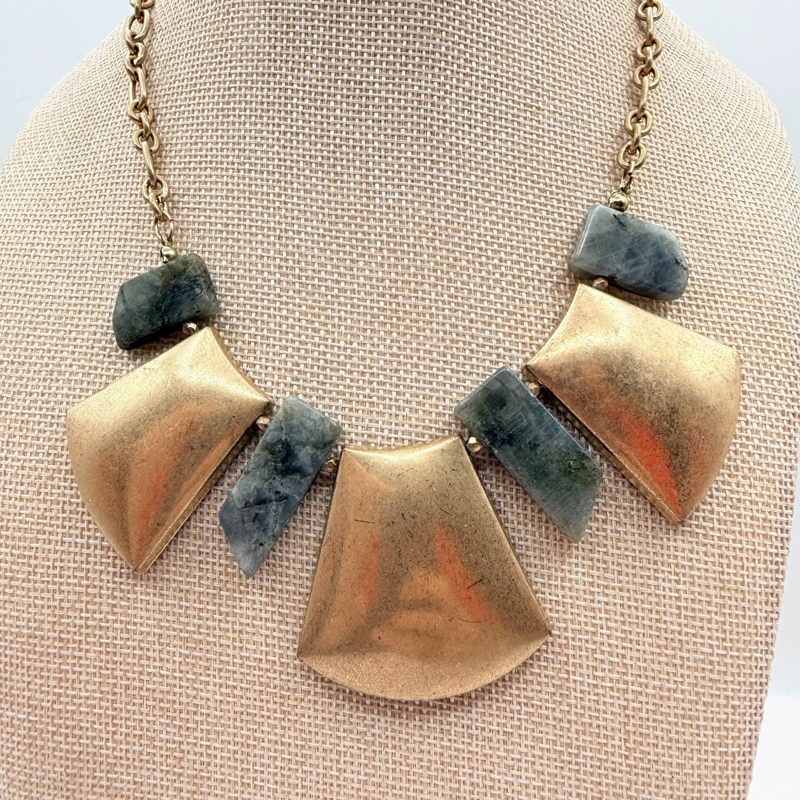 Vintage 90s Gold Tone Bib Necklace Boho Statement Women's Classic Jewelry - Thumbnail 3