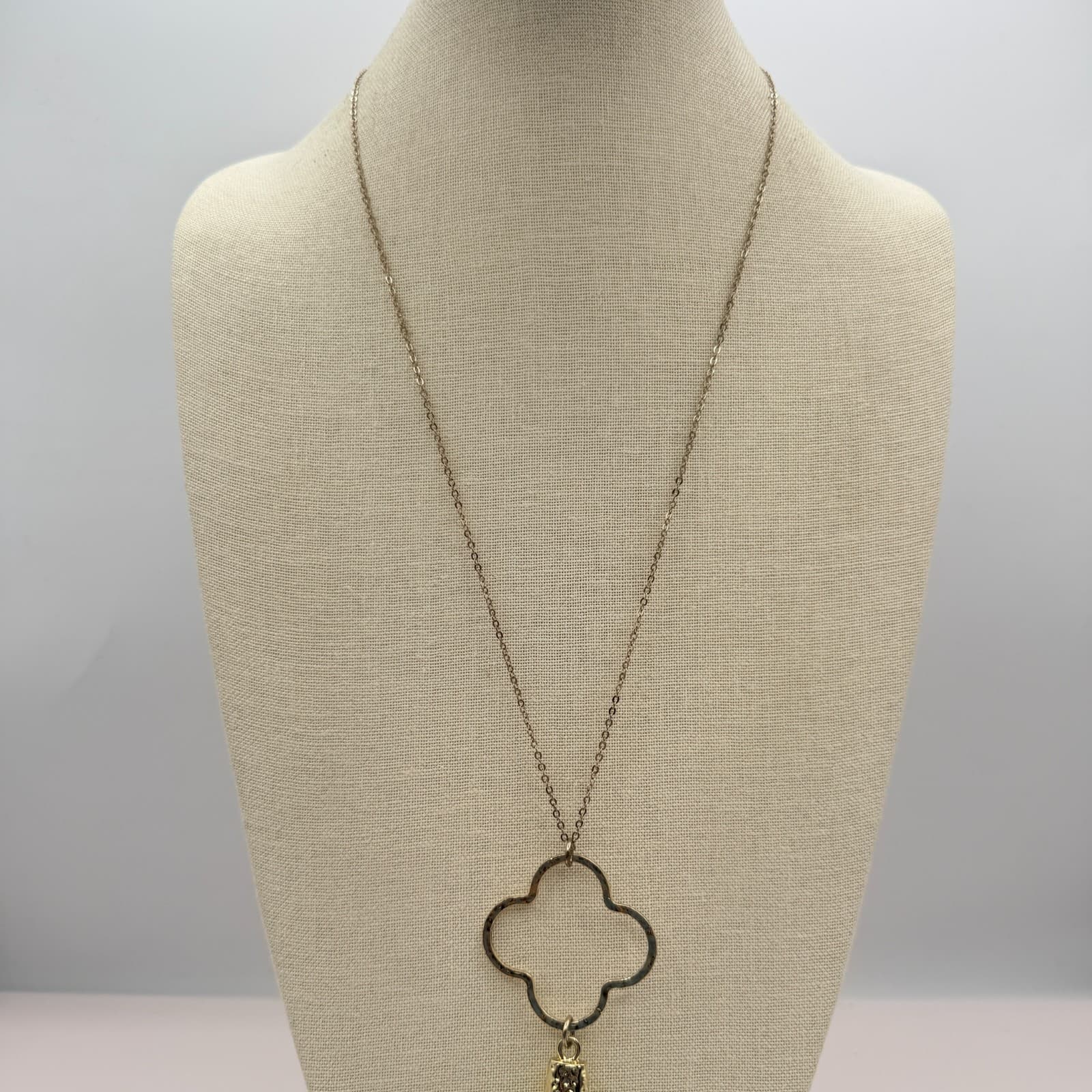 Vintage 80s Gold Tone Quatre Statement Necklace Bohemian Tassel Dangle jewelry - Thumbnail 5