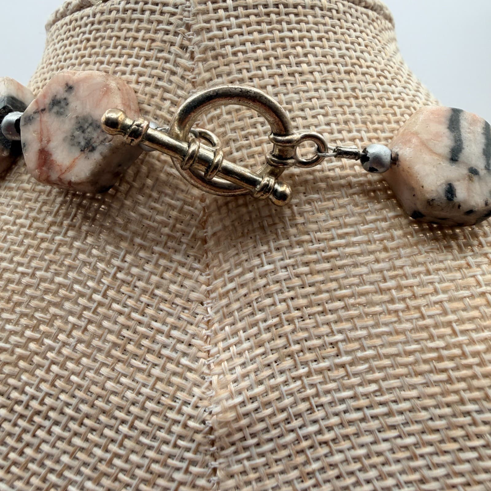 Vintage 90s Pink Stone Statement Necklace Glass Beaded Boho Fashion Jewelry - Thumbnail 10