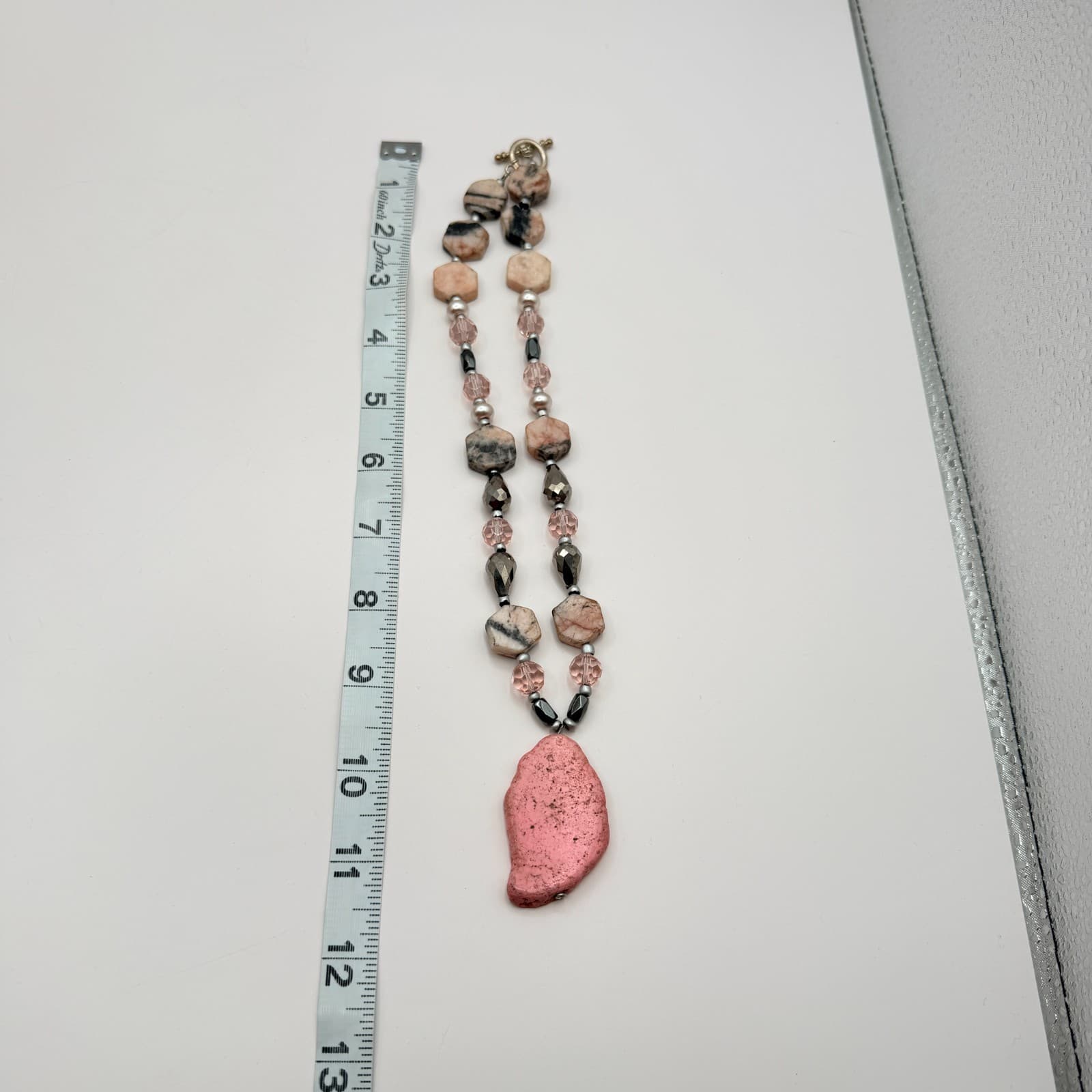 Vintage 90s Pink Stone Statement Necklace Glass Beaded Boho Fashion Jewelry - Thumbnail 12
