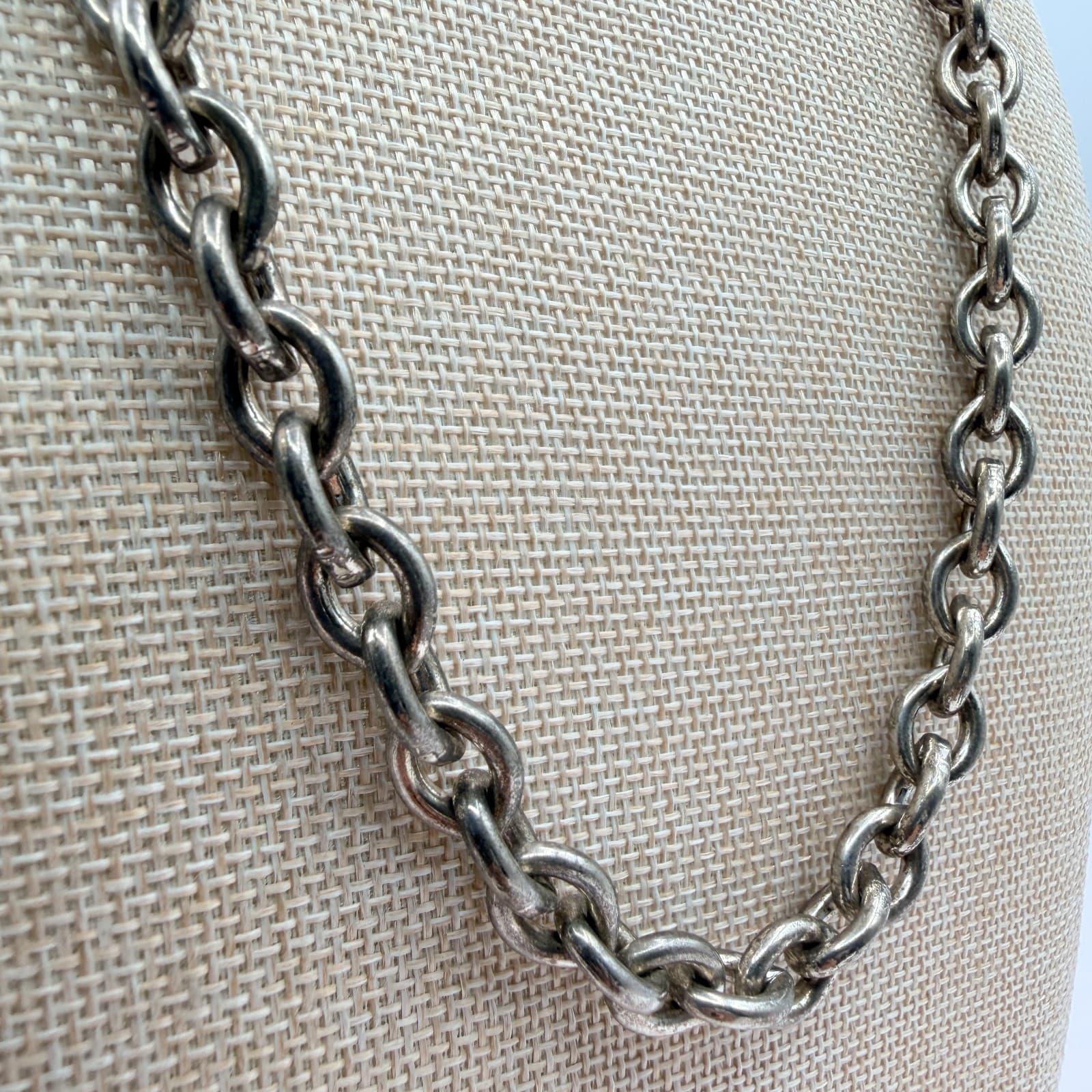 Vintage 90s Silver Tone Oval Link Chain Necklace Statement Women's Jewelry - Thumbnail 5