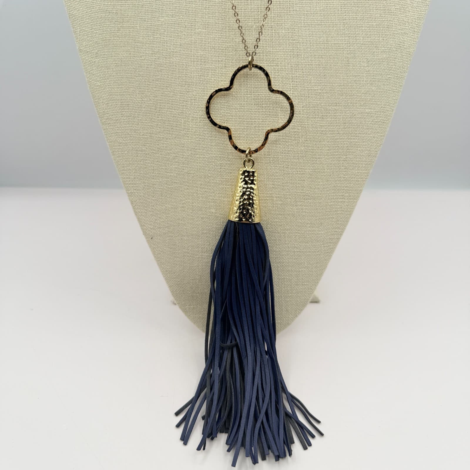 Vintage 80s Gold Tone Quatre Statement Necklace Bohemian Tassel Dangle jewelry - Thumbnail 7