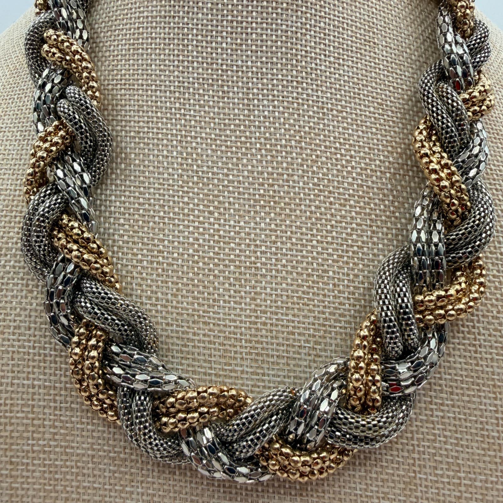 Vintage Y2K Braided Mesh Chain Necklace Statement Women's Classic Jewelry - Thumbnail 4