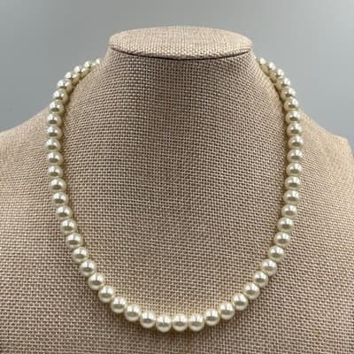 VTG Lot of 2 Mother Of Pearl Beaded Necklaces Ivory Classic Strand Jewelry Set - Thumbnail 3