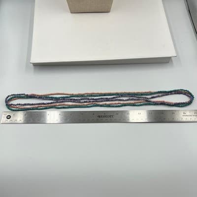 VTG Long Multi Strand Beaded Necklace Pink Purple Teal Round Beads Layered Boho - Thumbnail 8