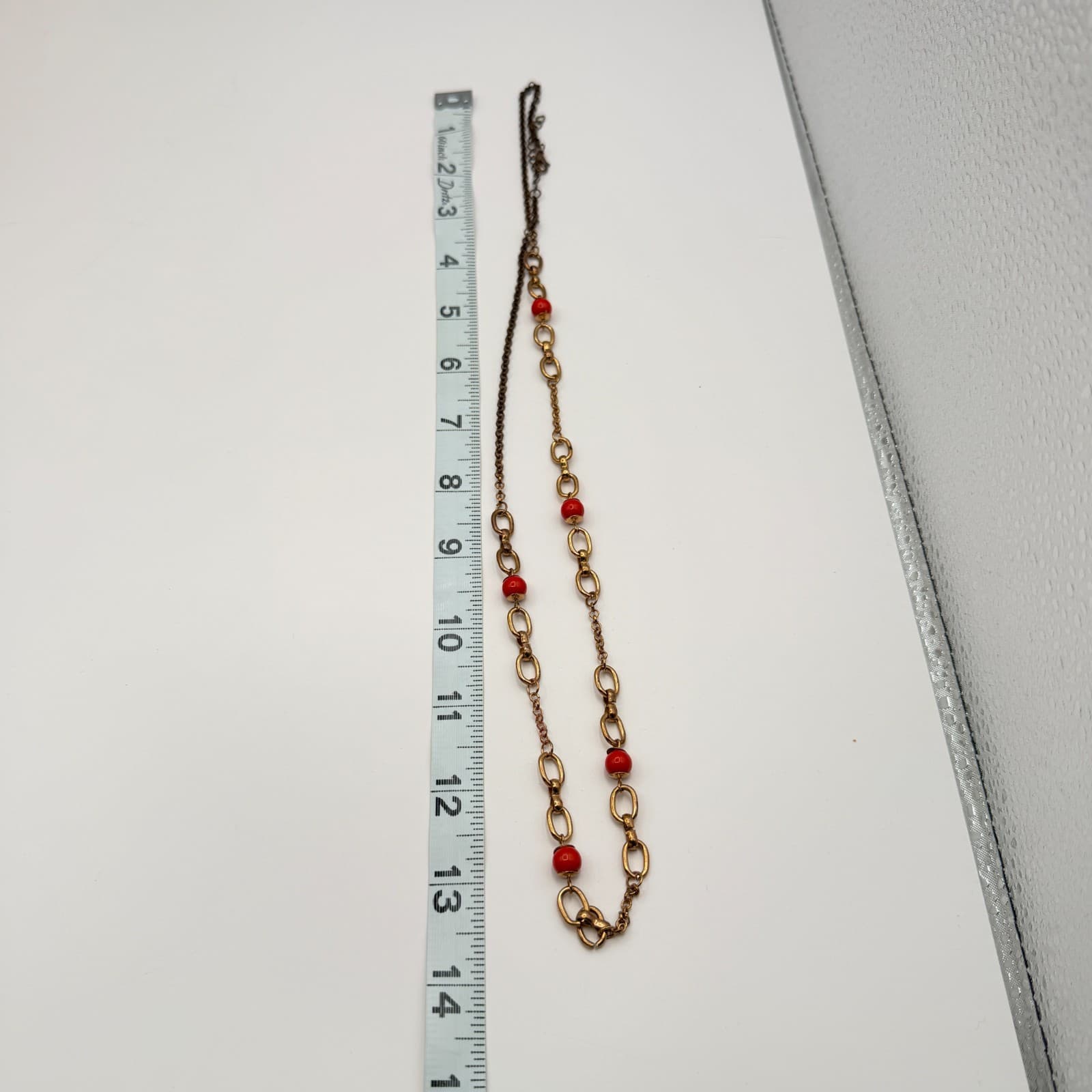 Vintage 90s Gold Tone Link Chain Red Beaded Necklace Women's Classic Jewelry - Thumbnail 10