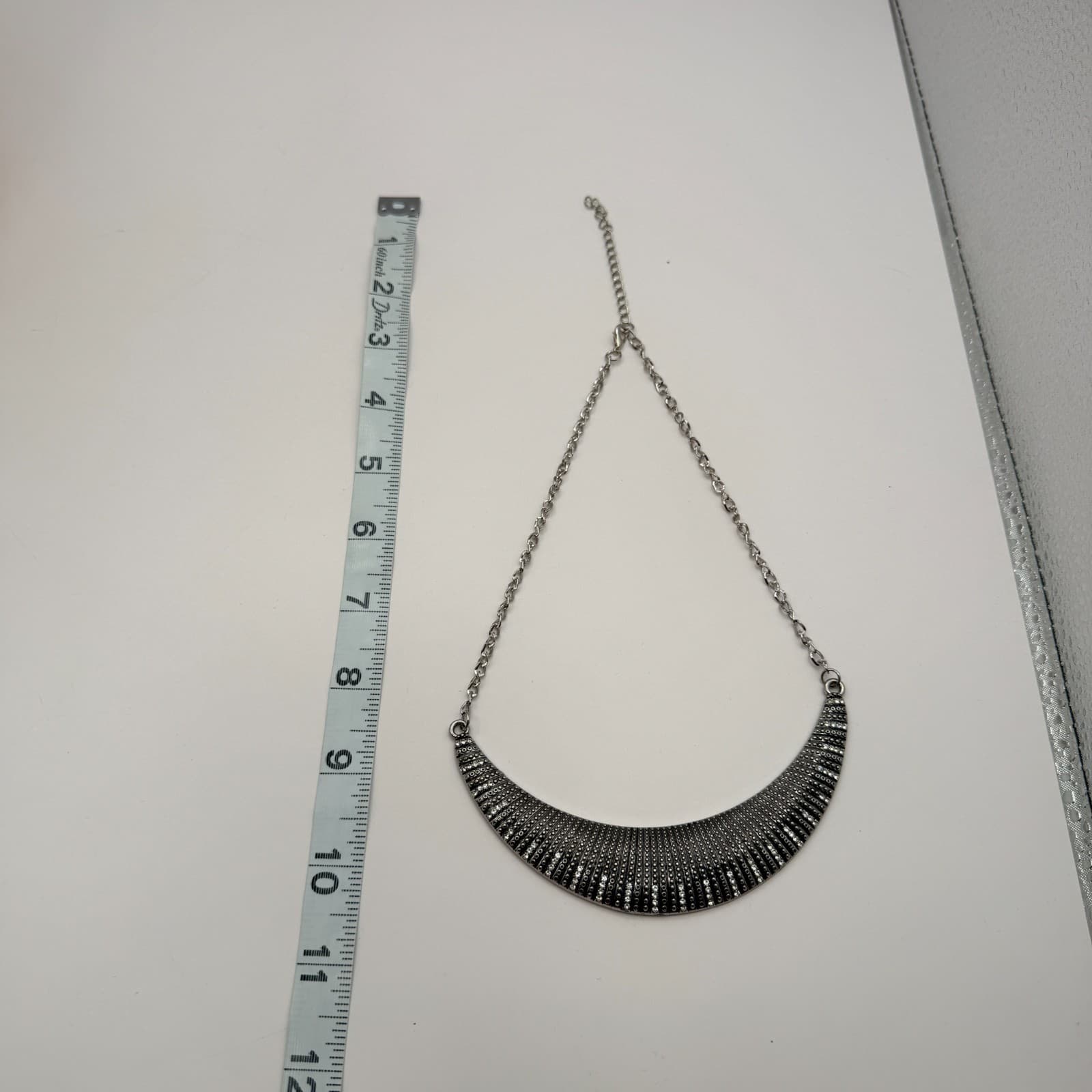 Vintage 90s Silver Tone Rhinestone Bib Necklace Statement Women's Jewelry - Thumbnail 9