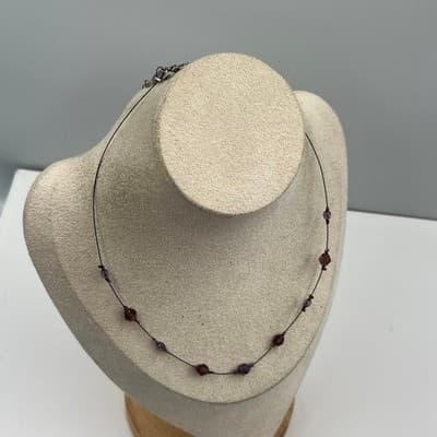 VTG New York & Co Purple Floating Crystal Beaded Station Necklace Delicate Chain - Thumbnail 5