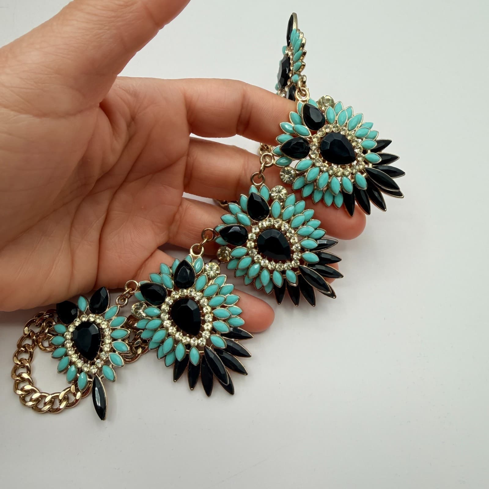 Vintage 90s Gold Tone Bib Necklace Statement Boho Women's Classic Jewelry - Thumbnail 9