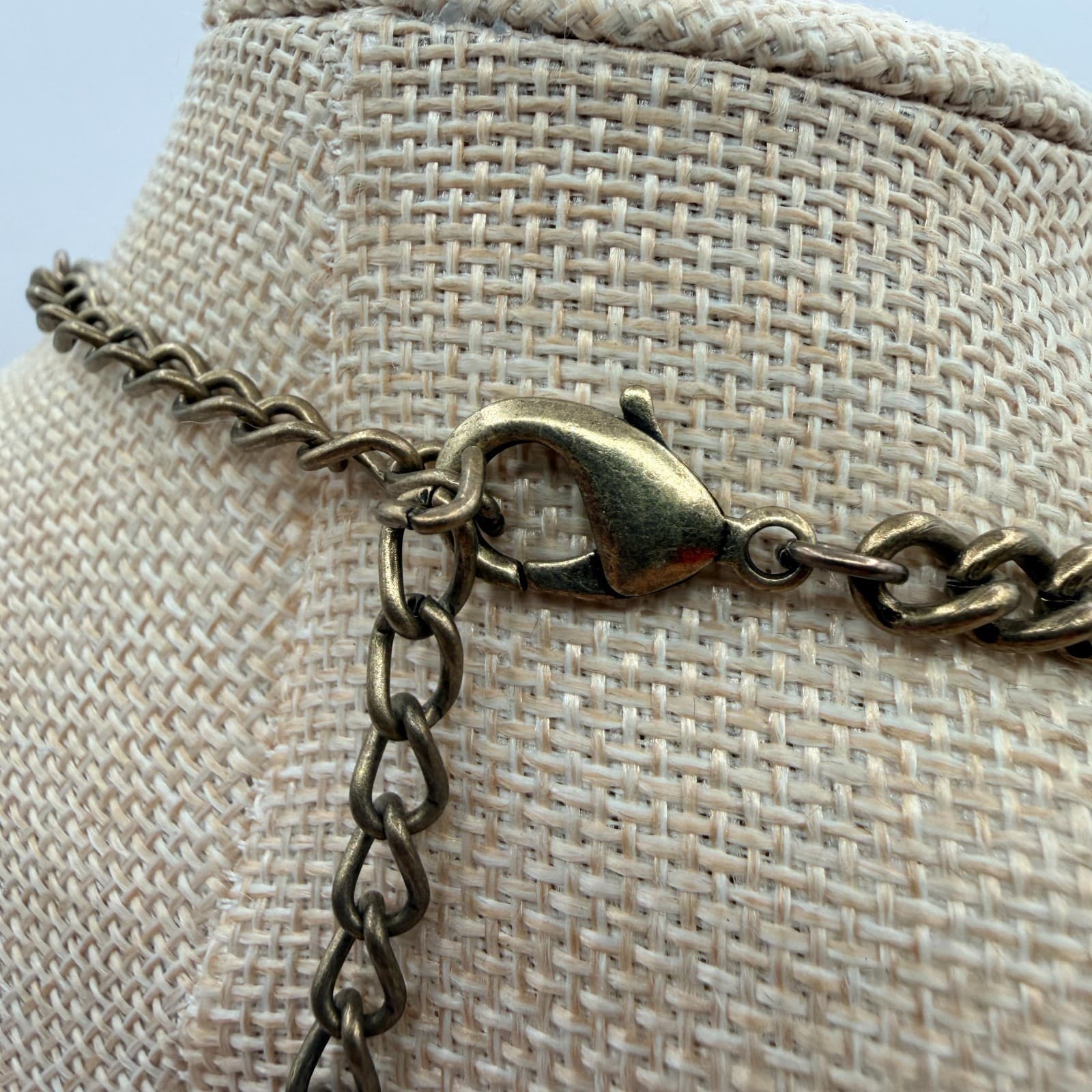 Vintage Y2K Brass Tone Multi Strand Rhinestone Teardrop Bib Necklace Jewelry - Thumbnail 9