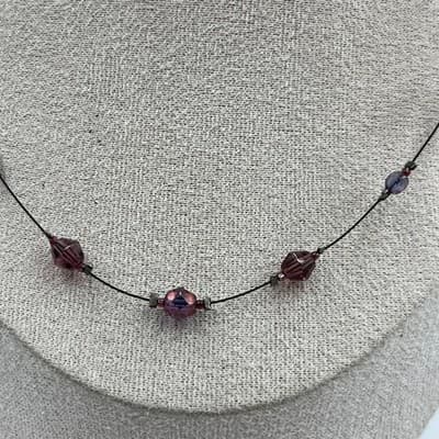 VTG New York & Co Purple Floating Crystal Beaded Station Necklace Delicate Chain - Thumbnail 3