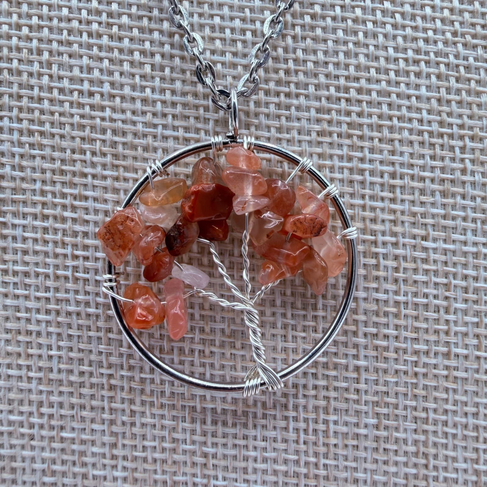 Vintage 90s Silver Tone Tree of Life Beaded Pendant Necklace Women's Jewelry - Image 1