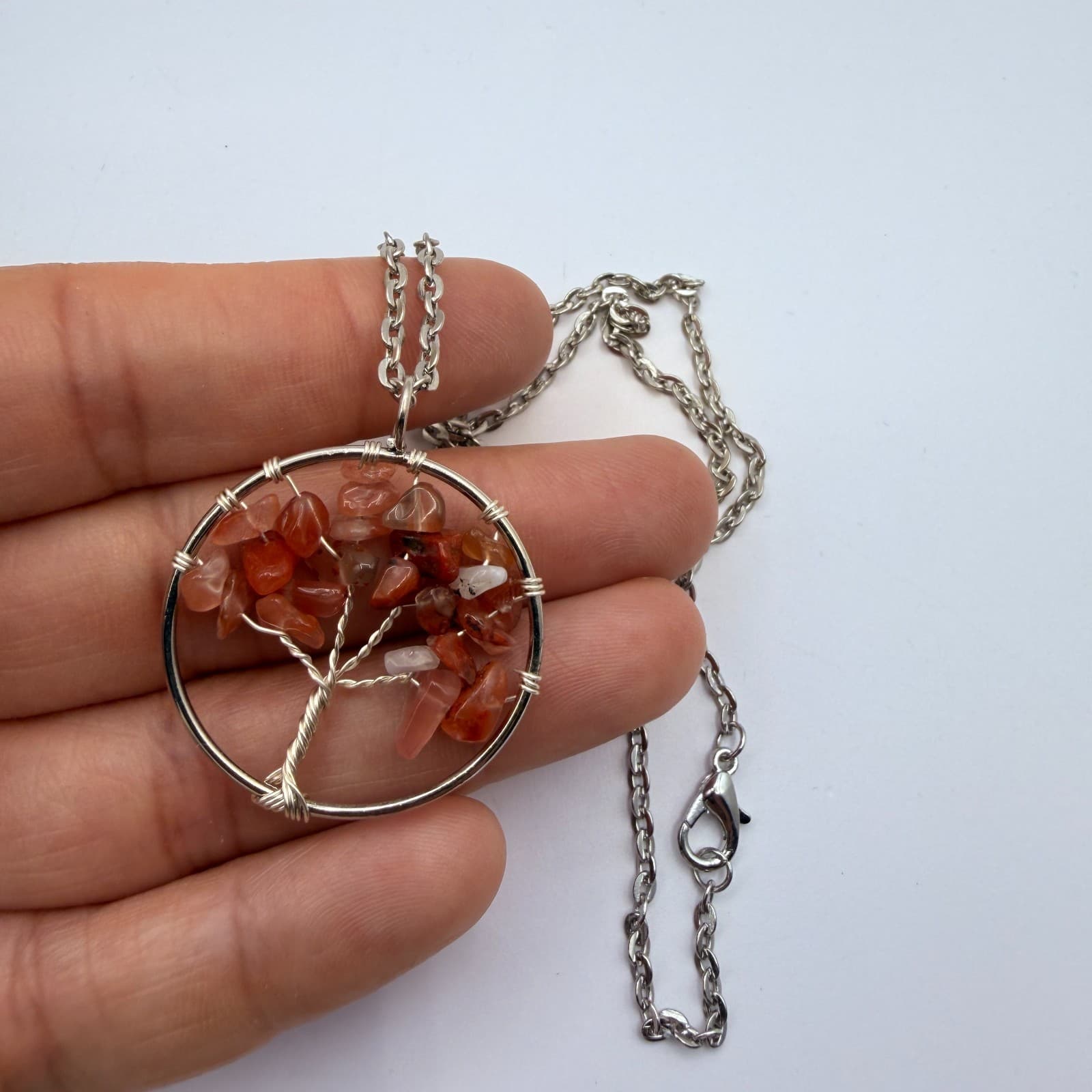 Vintage 90s Silver Tone Tree of Life Beaded Pendant Necklace Women's Jewelry - Thumbnail 7