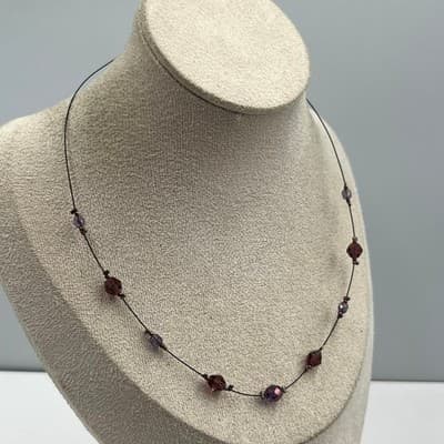 VTG New York & Co Purple Floating Crystal Beaded Station Necklace Delicate Chain - Thumbnail 4
