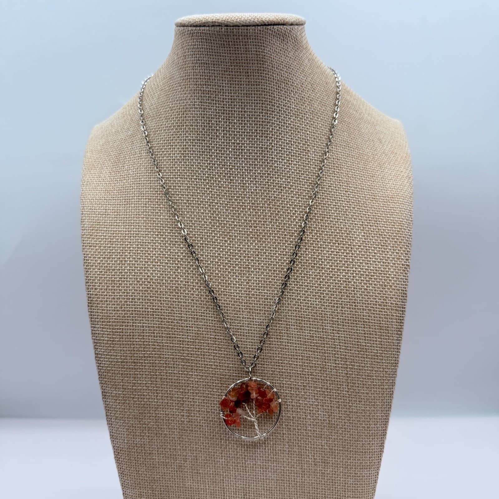 Vintage 90s Silver Tone Tree of Life Beaded Pendant Necklace Women's Jewelry - Thumbnail 2