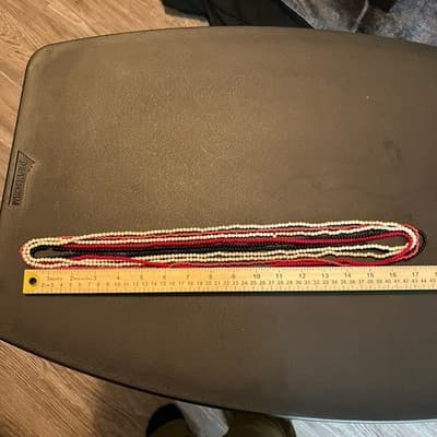 Vintage Multi Strand Beaded Necklace Red Black Cream Long Layered Boho Statement - Thumbnail 7