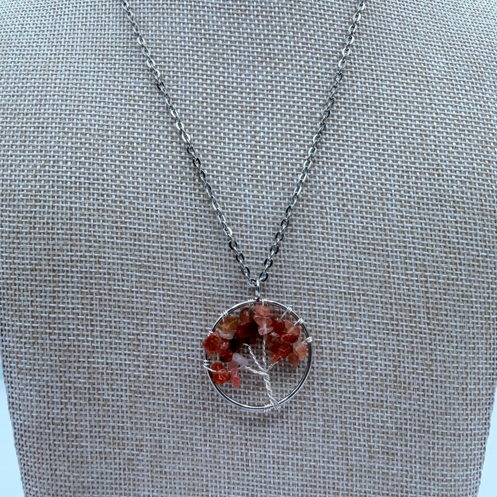 Vintage 90s Silver Tone Tree of Life Beaded Pendant Necklace Women's Jewelry - Thumbnail 5