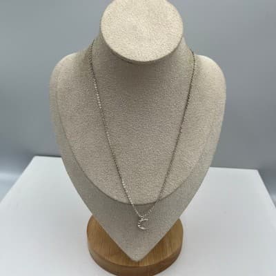 Vintage Silver Tone Crescent Moon Pendant Necklace Rhinestone Dainty Minimalist - Thumbnail 2