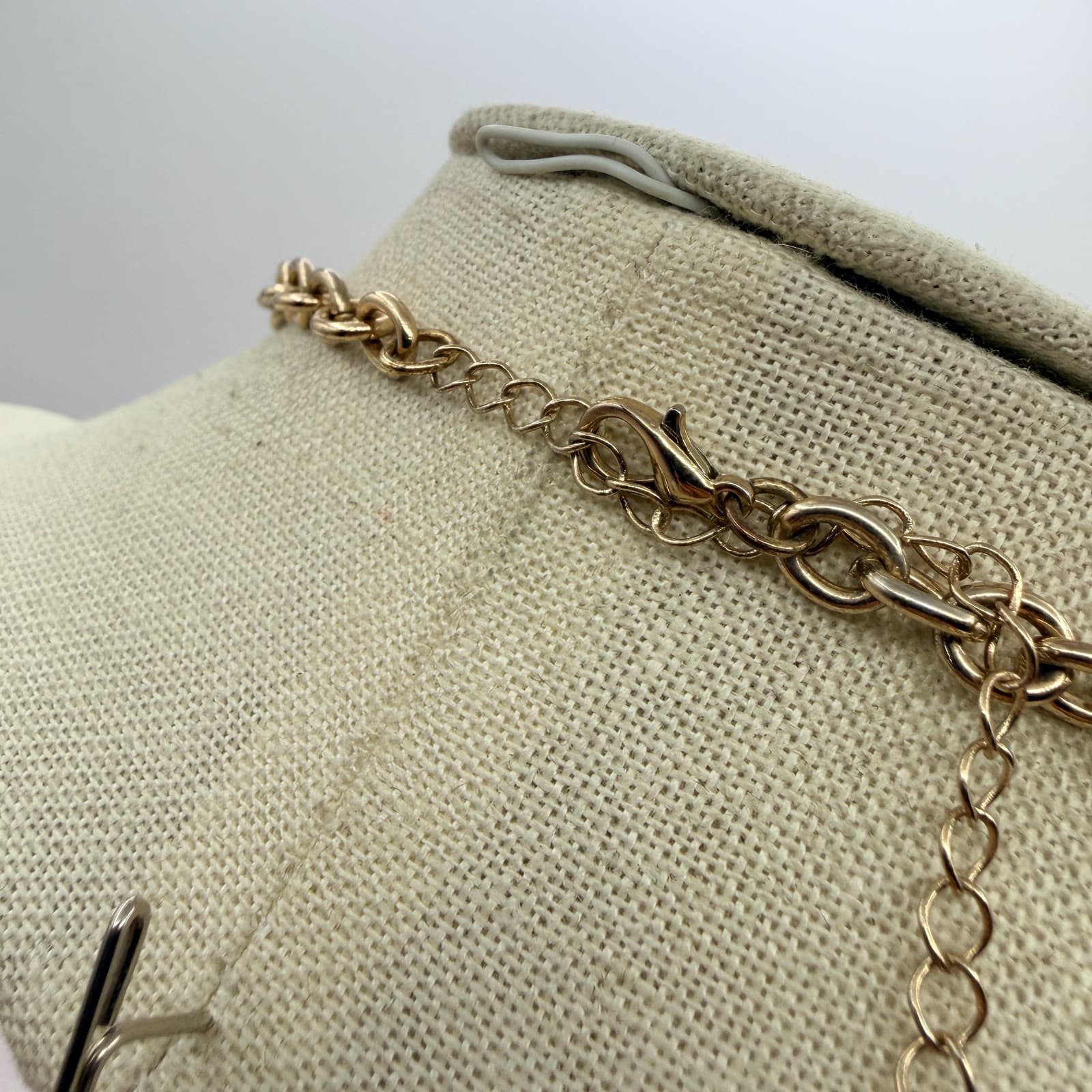 Vintage Y2K Gold Tone Statement Necklace Bold Yellow Navy Blue Cabochons Jewelry - Thumbnail 5